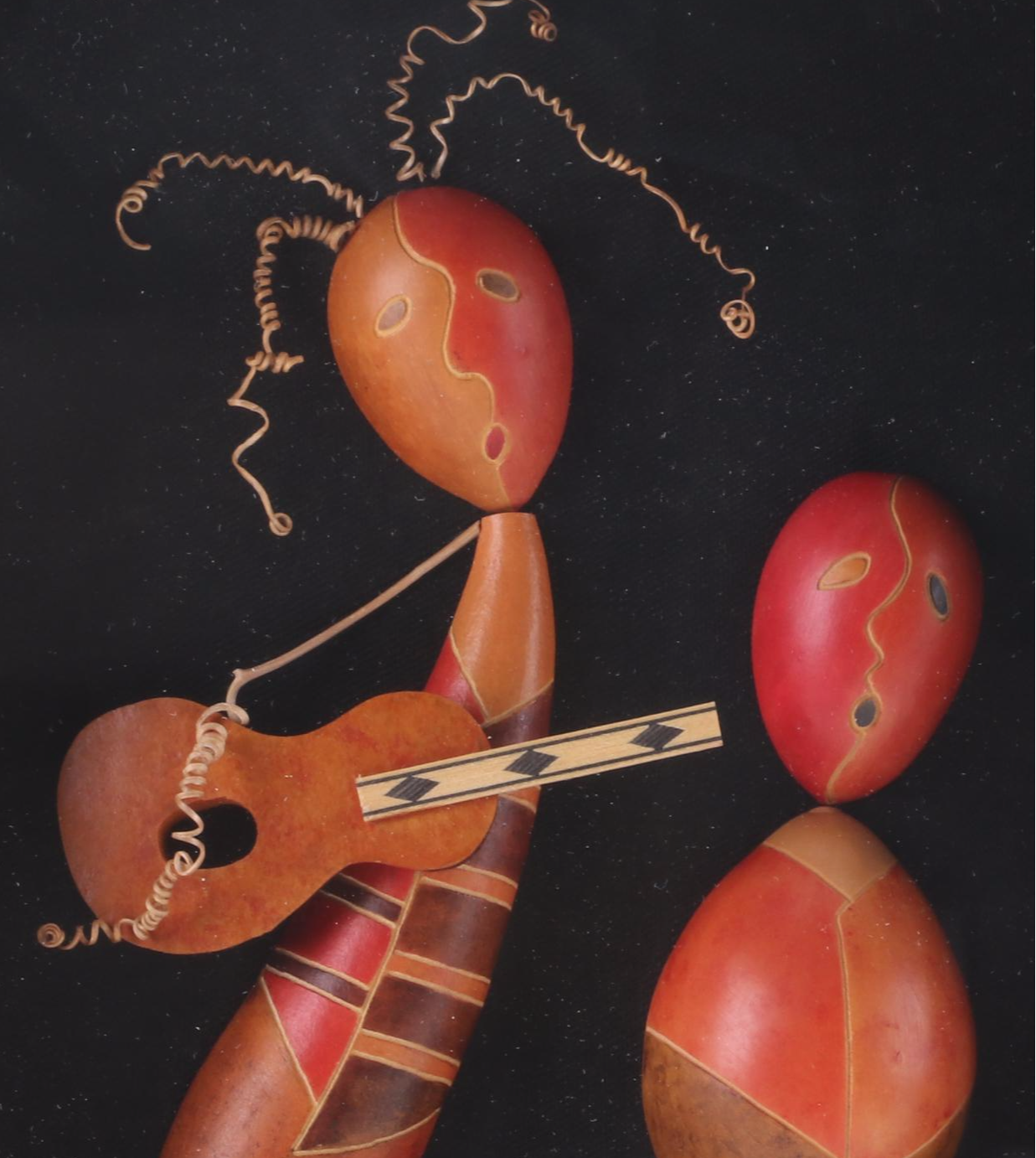 Debra Toth Carved Gourd Sculpture "Spirited Dancers" with Display Case