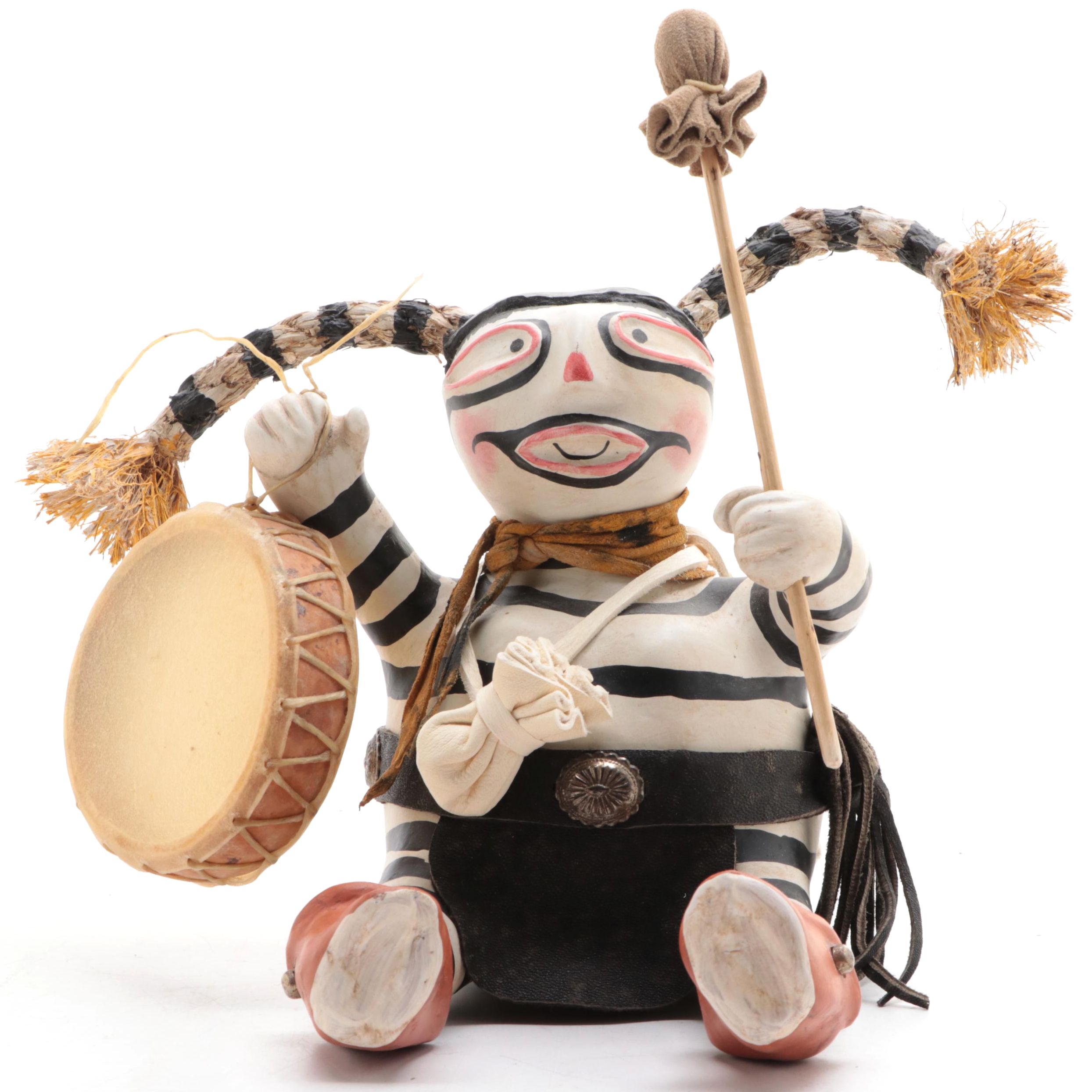 Artist Signed Handcrafted Mixed Media Clown Kachina Doll, 1997