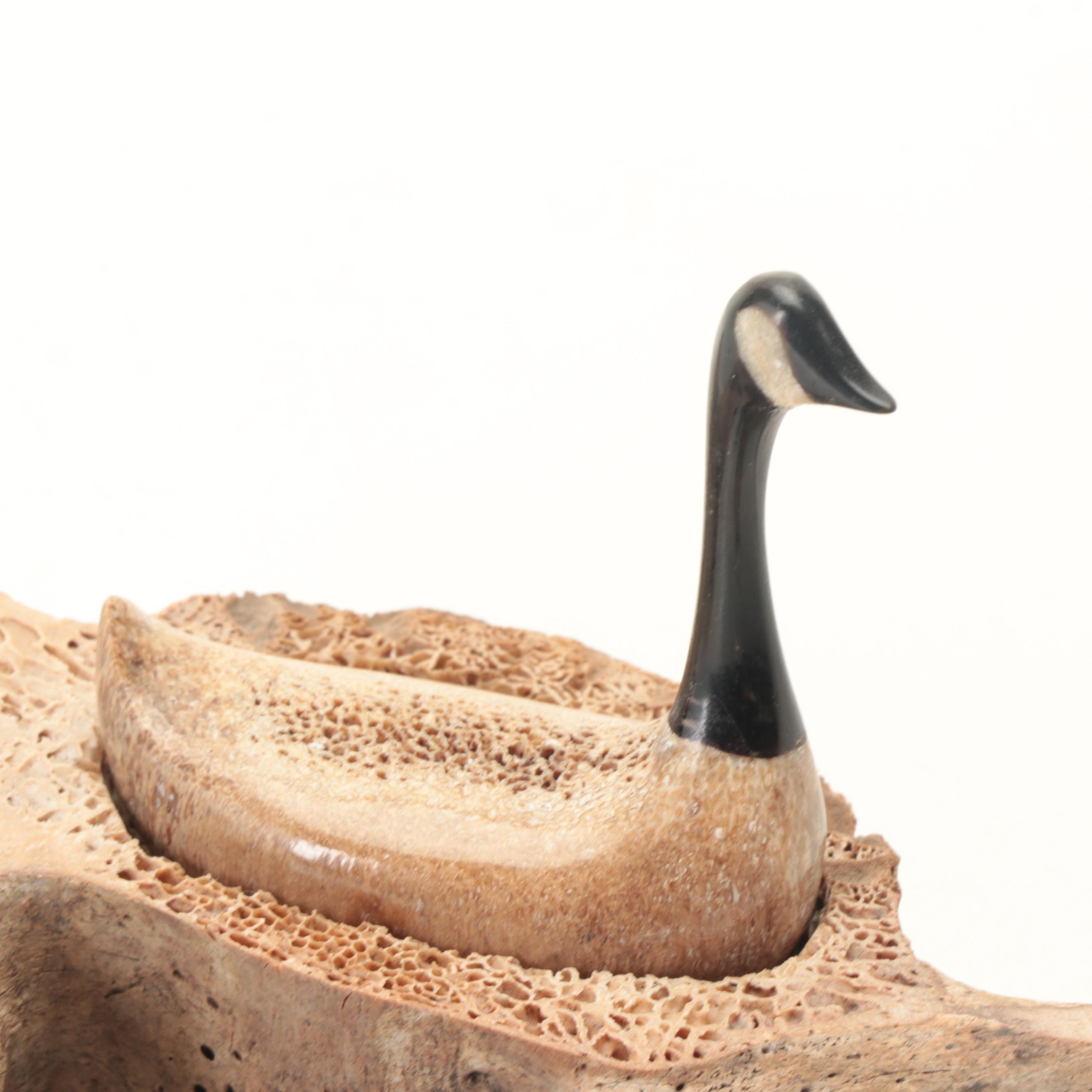 Chris Aningayou Yupik Alaskan Fossil Whalebone, Walrus Ivory "Canada Goose"