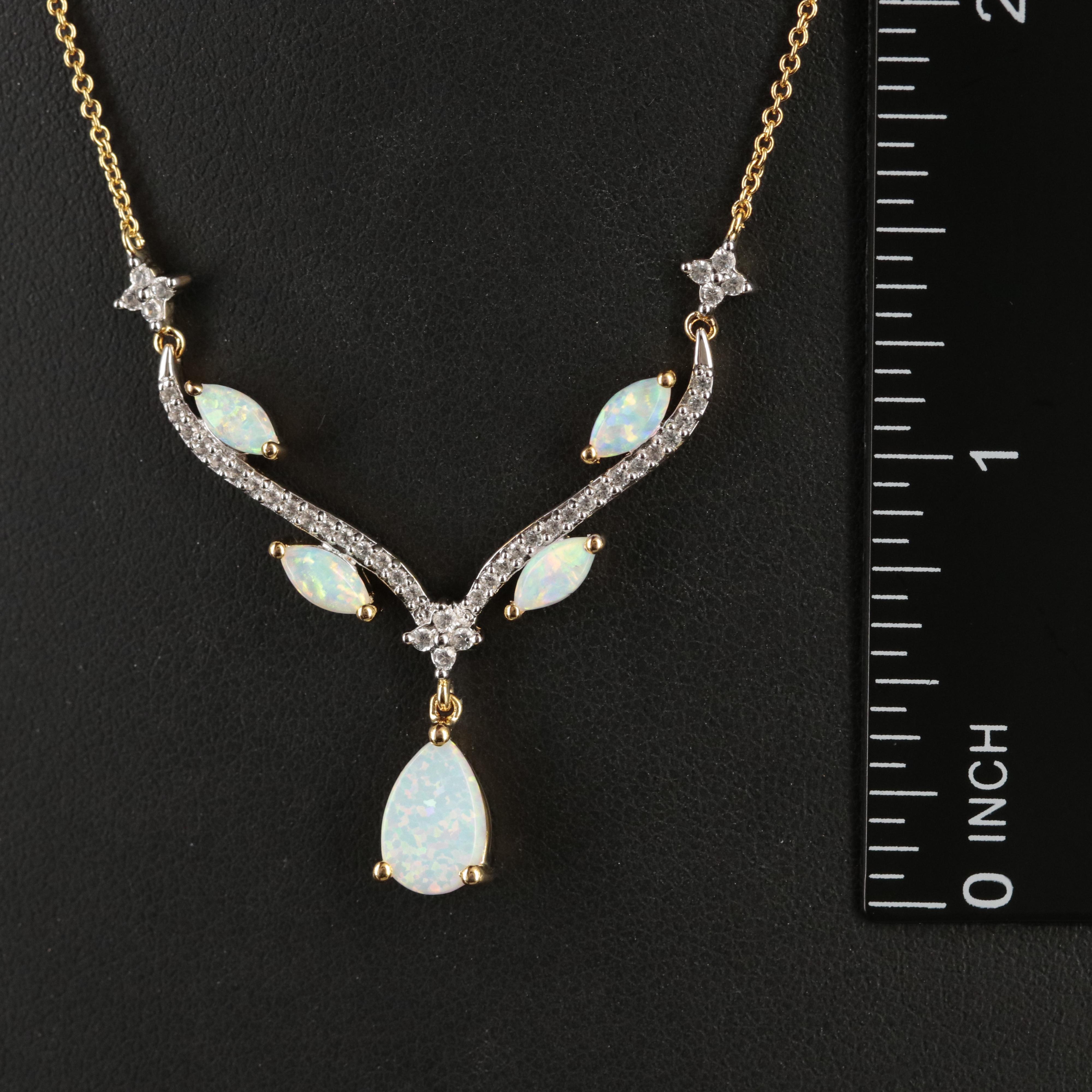 Sterling Opal and Sapphire Lavalier Necklace
