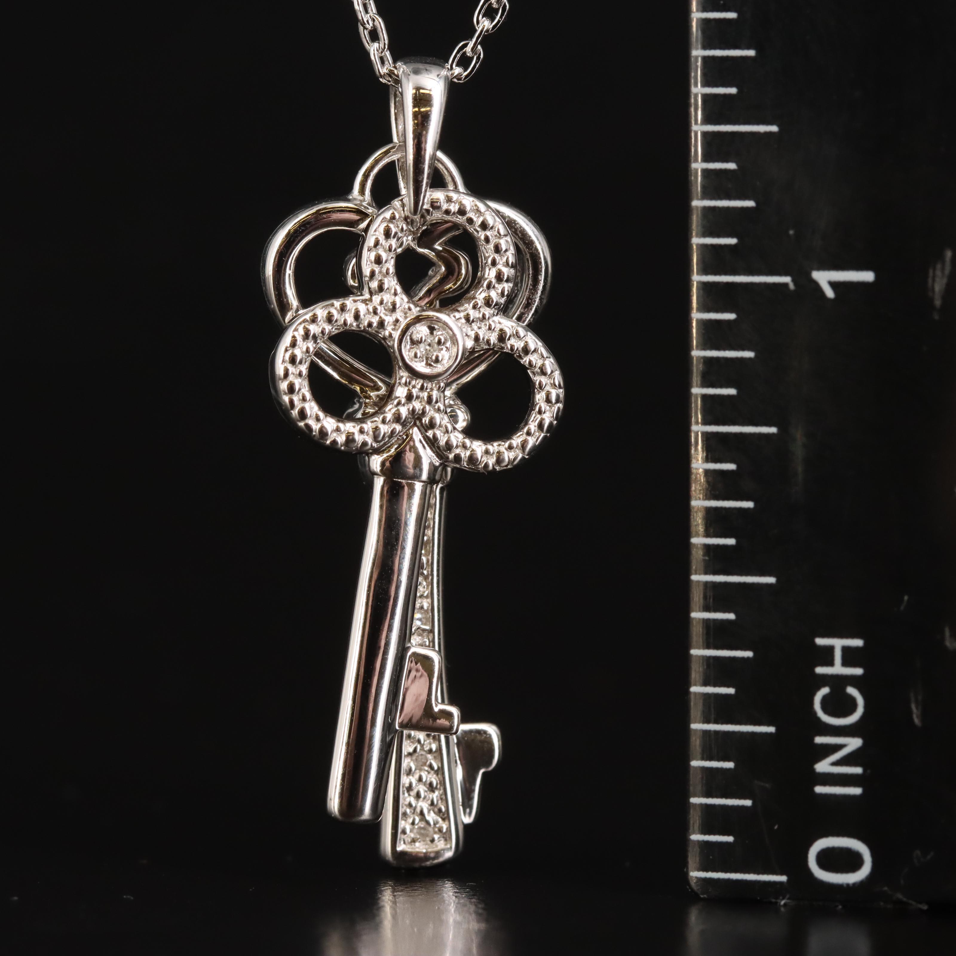Sterling Diamond Skeleton Key Pendant Necklace