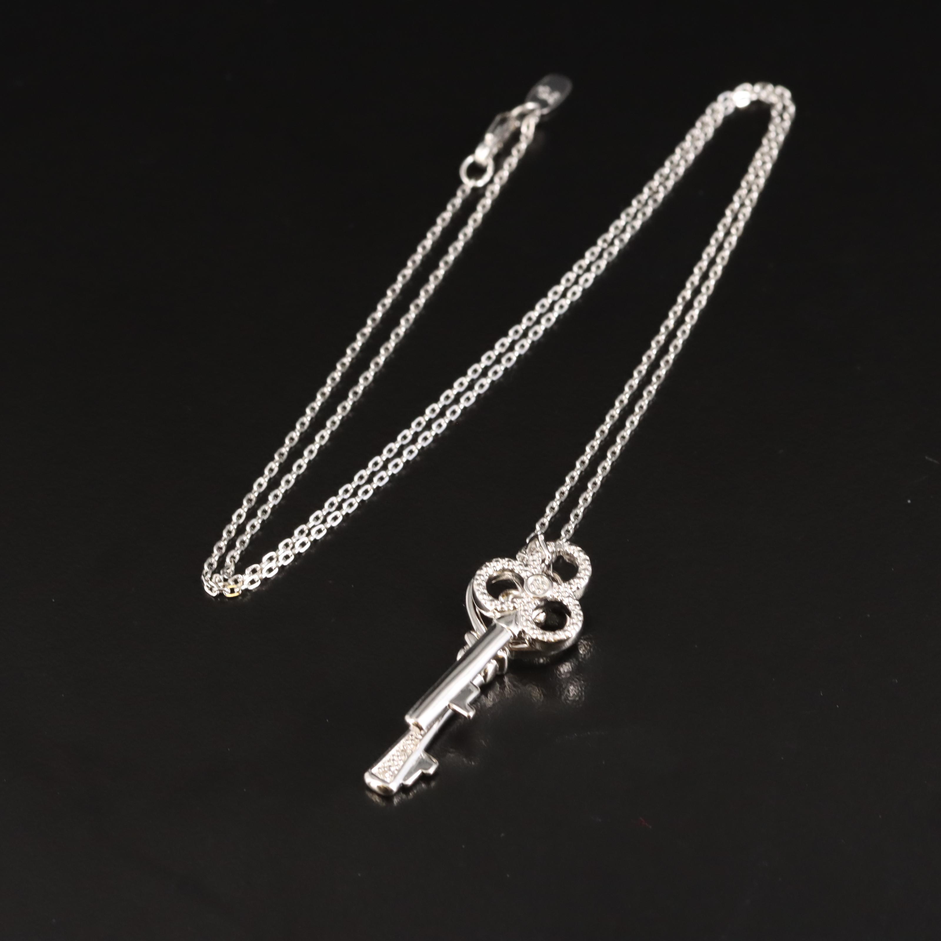 Sterling Diamond Skeleton Key Pendant Necklace