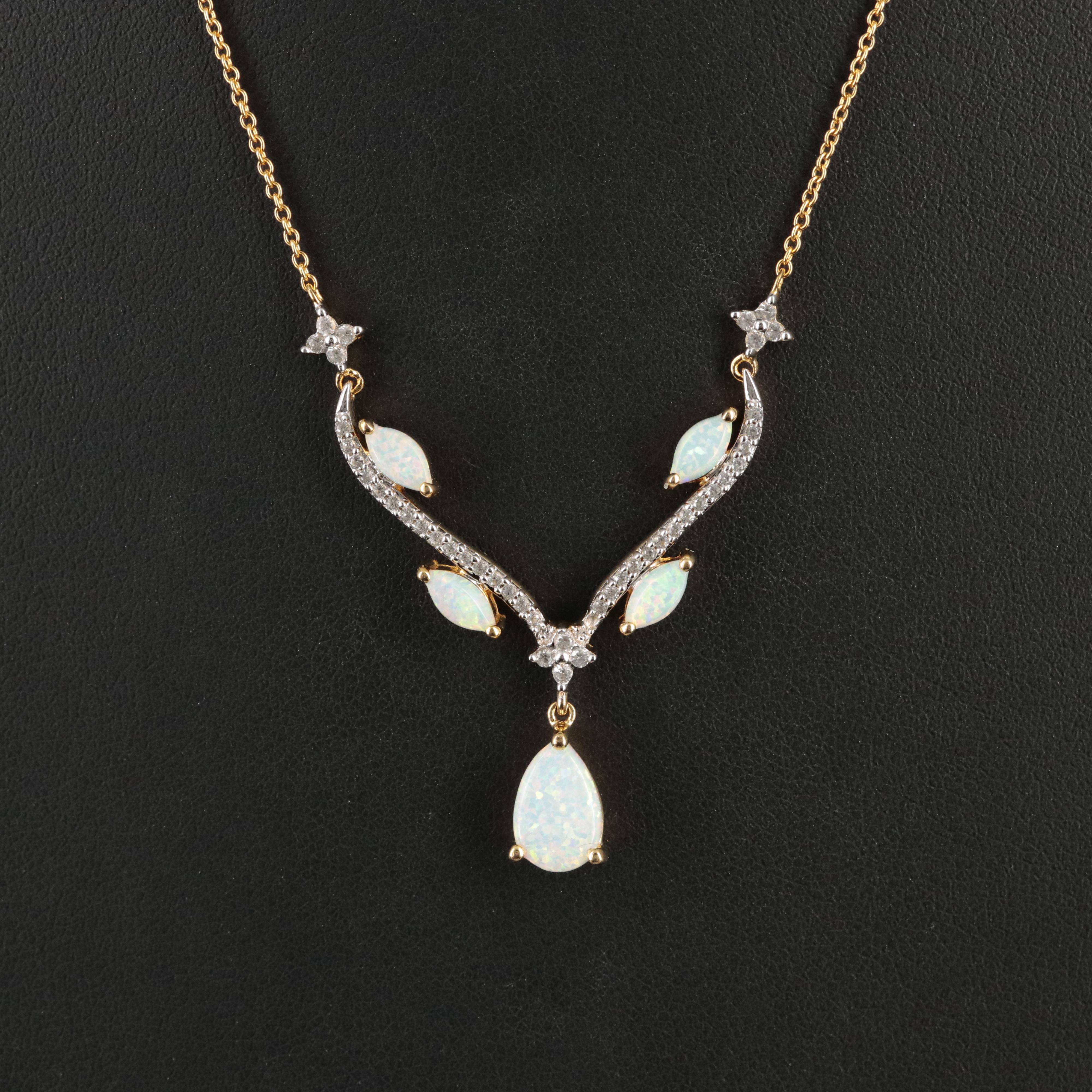 Sterling Opal and Sapphire Lavalier Necklace