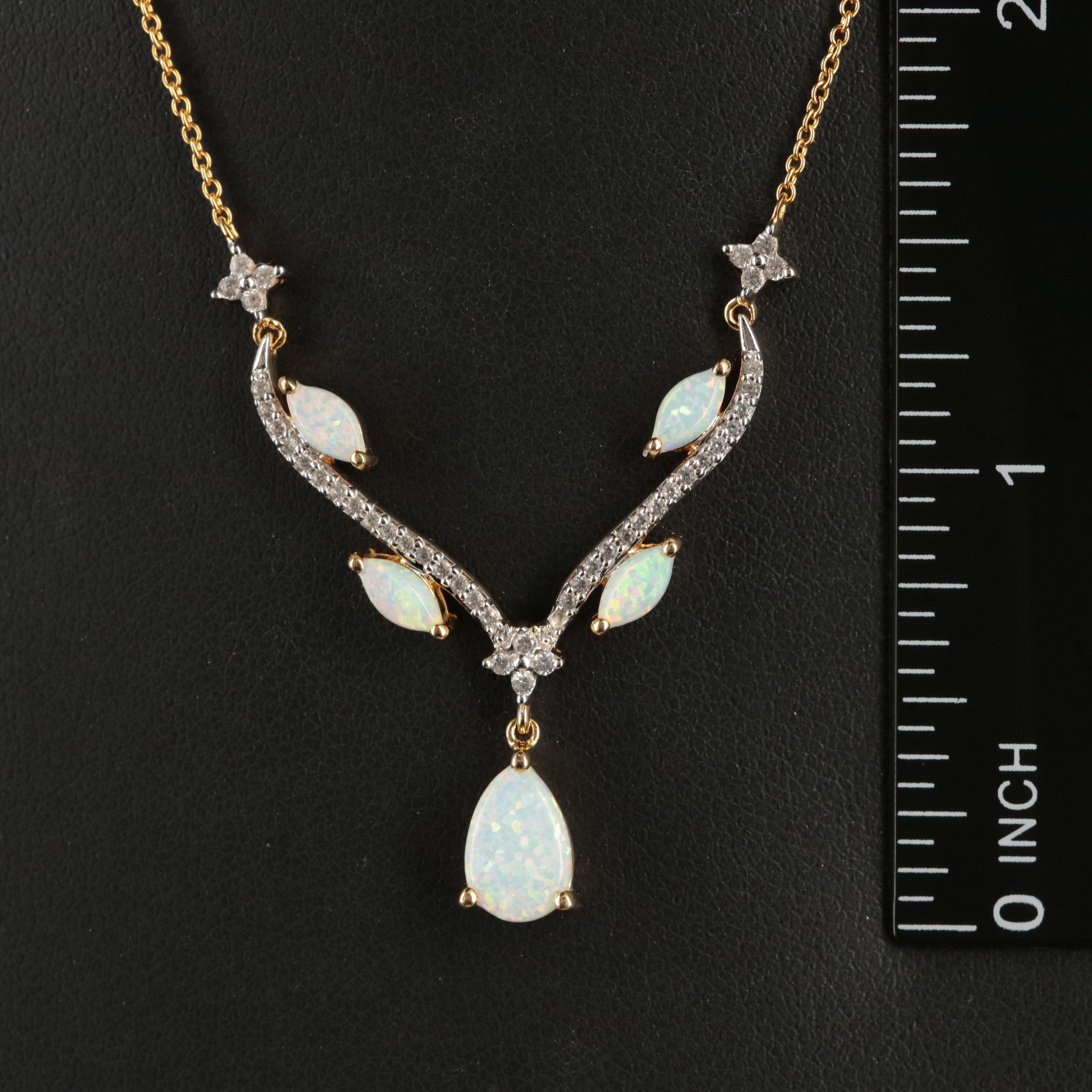 Sterling Opal and Sapphire Lavalier Necklace