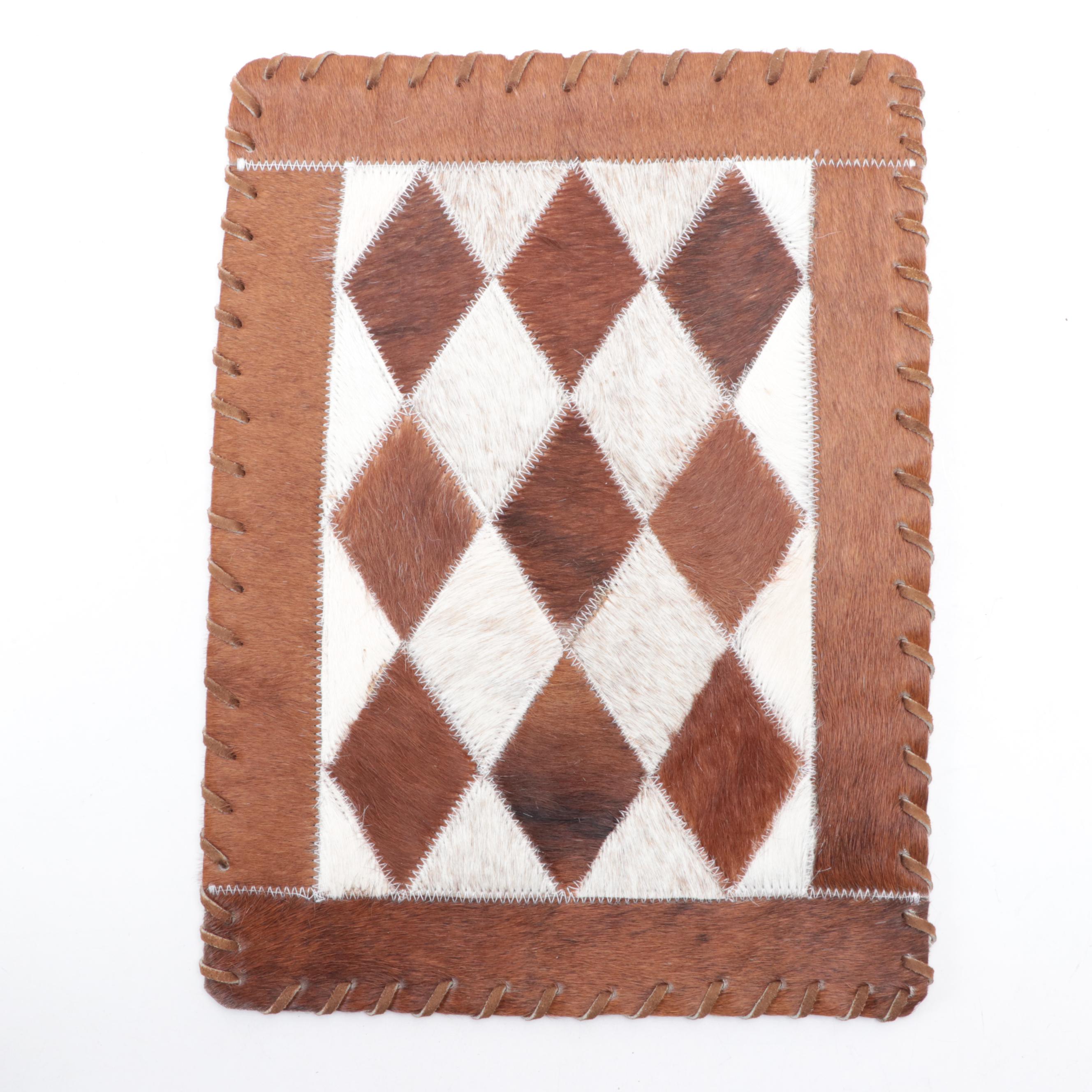 Horse Hair Diamond Patchwork Placemat and Calf Hide Bolster Pillow