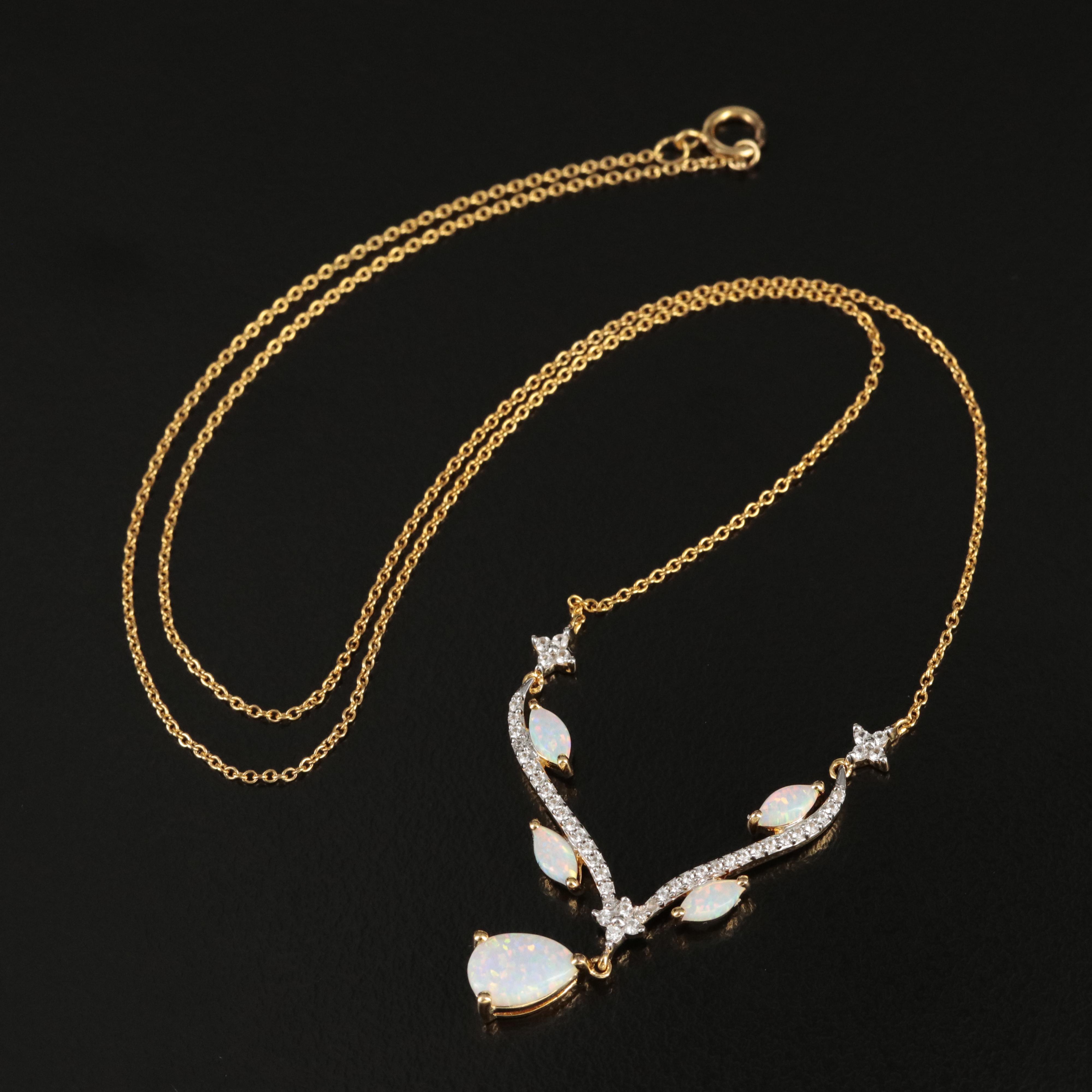 Sterling Opal and Sapphire Lavalier Necklace