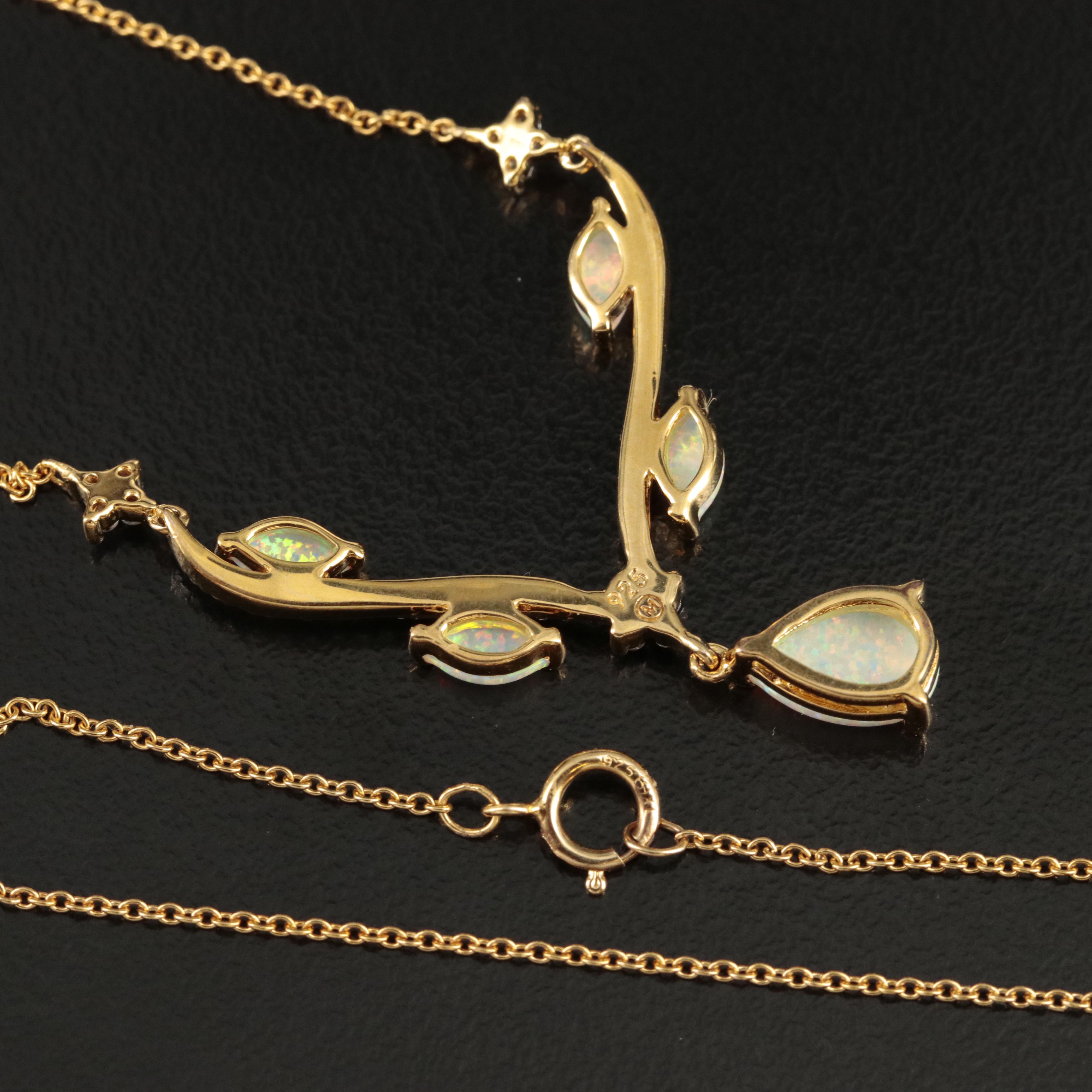 Sterling Opal and Sapphire Lavalier Necklace