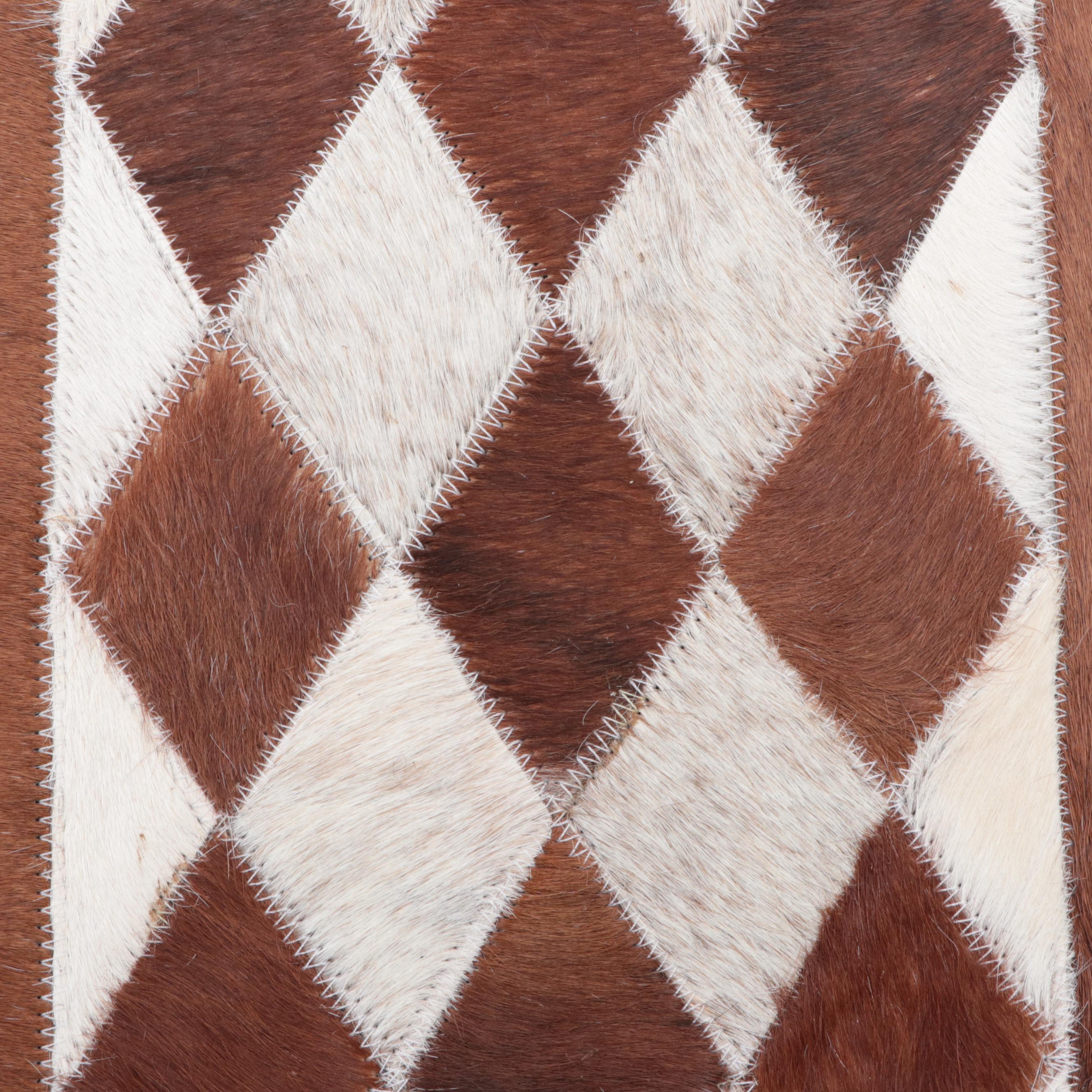 Horse Hair Diamond Patchwork Placemat and Calf Hide Bolster Pillow