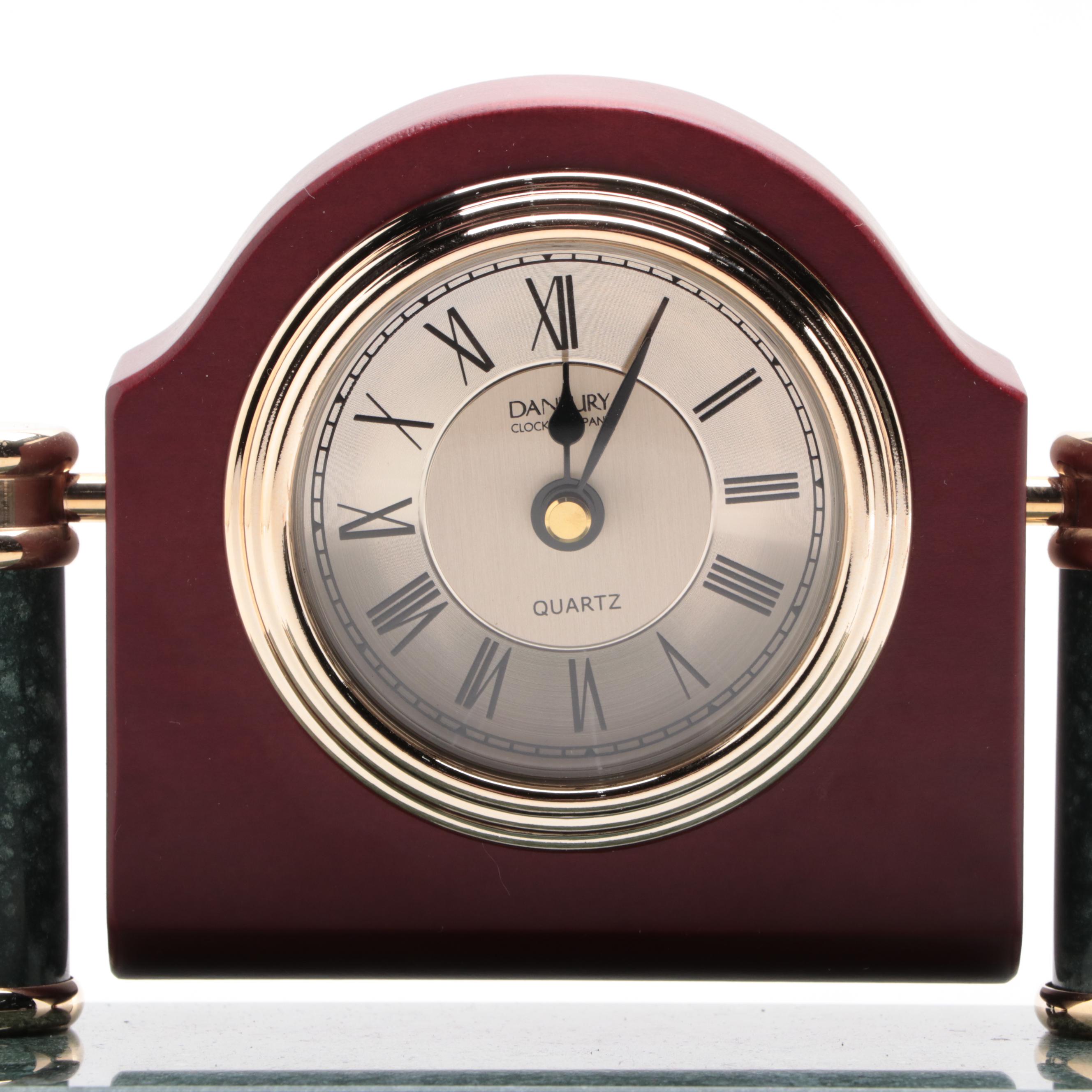 Danbury Wood and Marble Desk Clock and Pen Holder