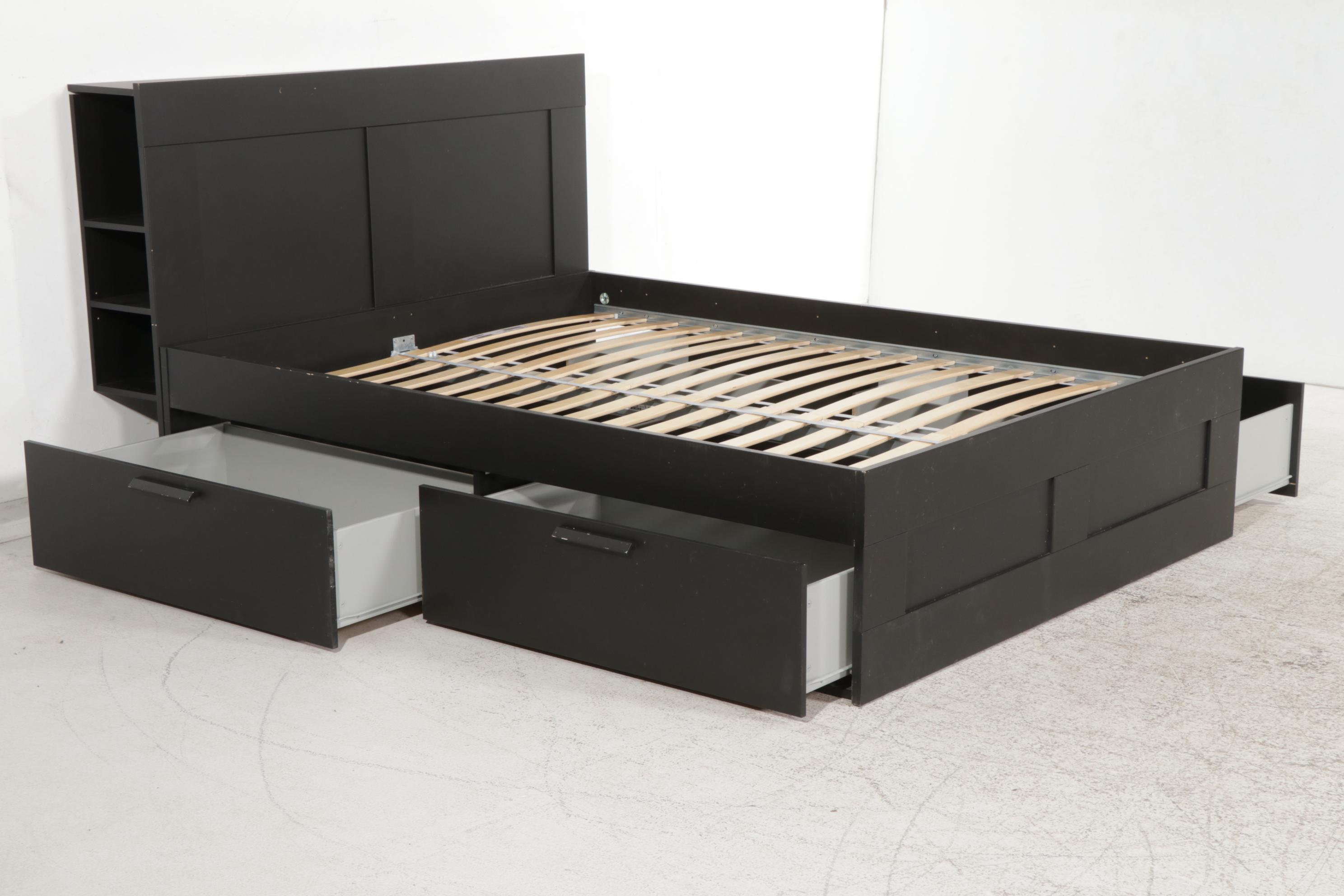 Ikea Brimnes Ebonized Bed Frame with Headboard