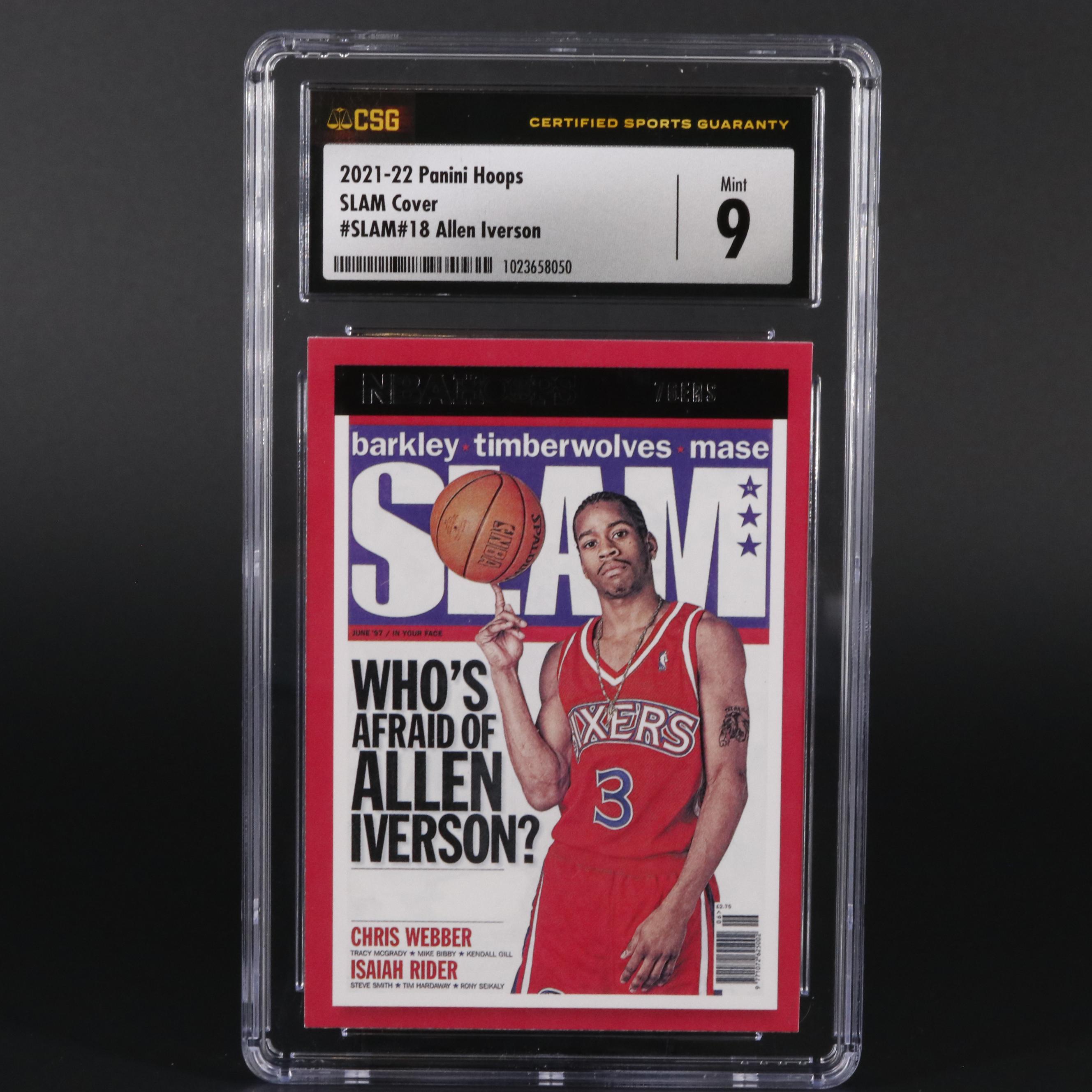 2021-22 Panini Hoops Allen Iverson SLAM Cover #SLAM #18 CSG 9 Basketball Card