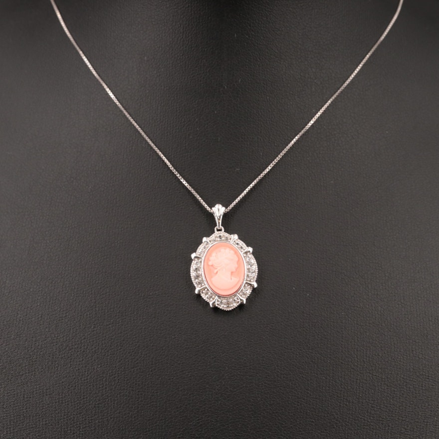 Sterling Silver Shell and Sapphire Cameo Necklace