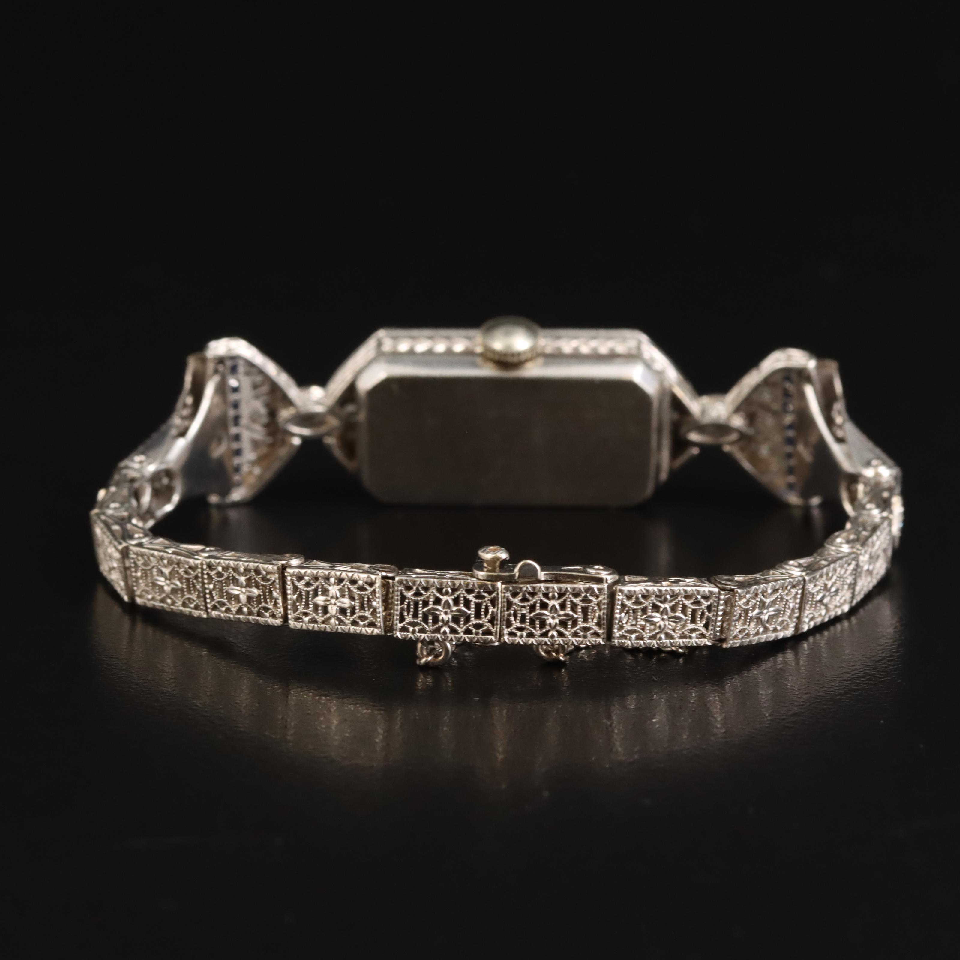 Vintage Pery Platinum and 14K Diamond and Sapphire Watch