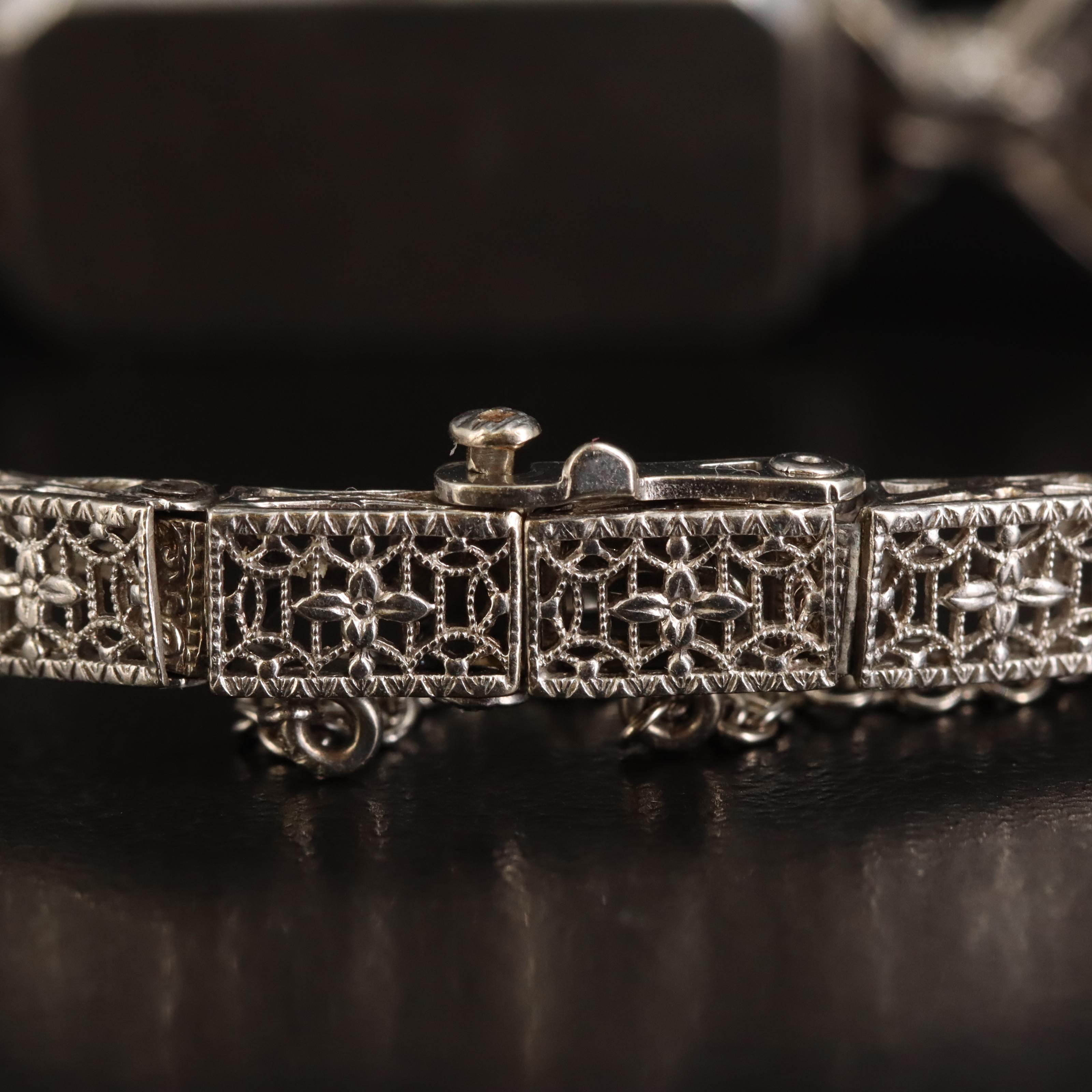 Vintage Pery Platinum and 14K Diamond and Sapphire Watch