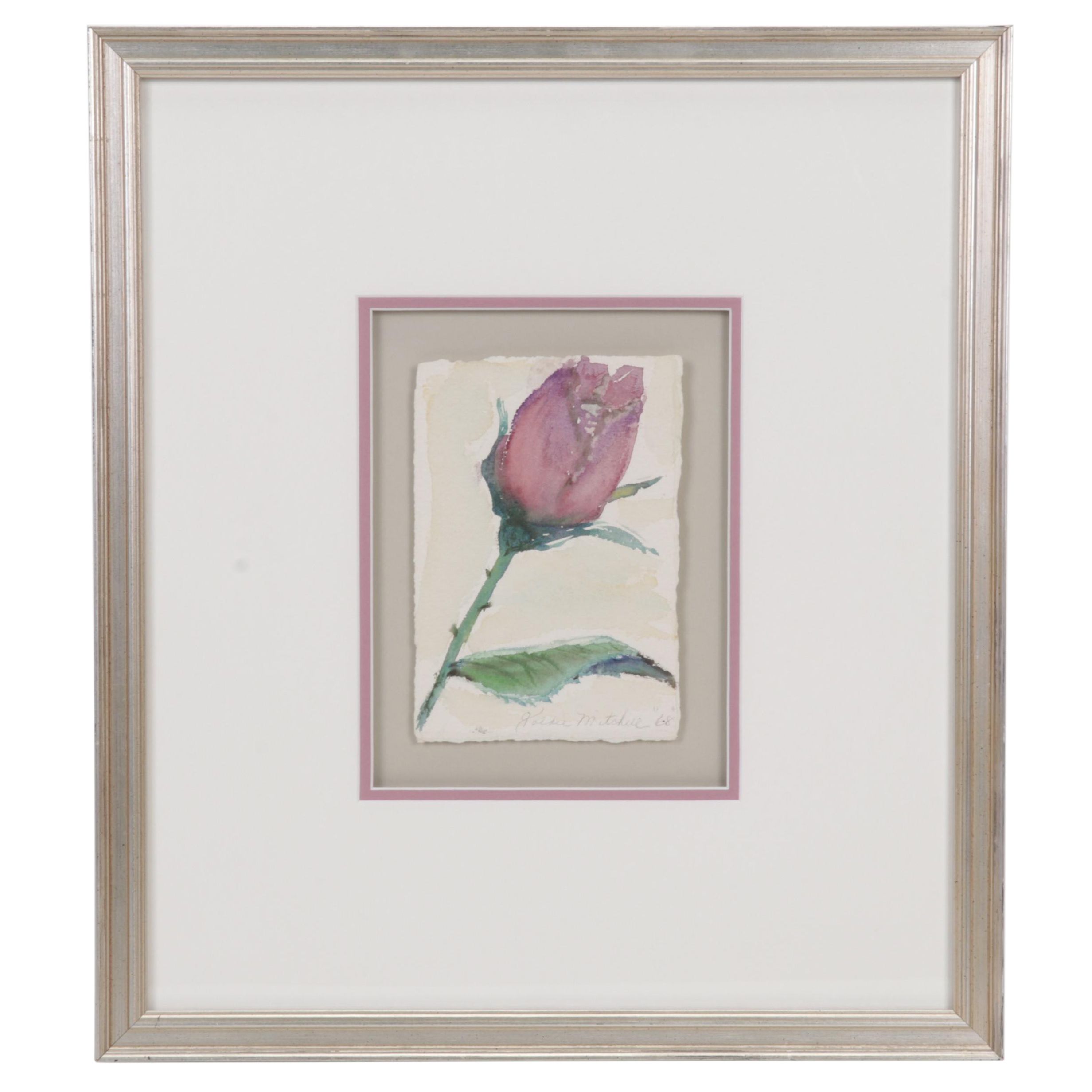 Goldie Mitchell Watercolor Painting of Rose, 1968