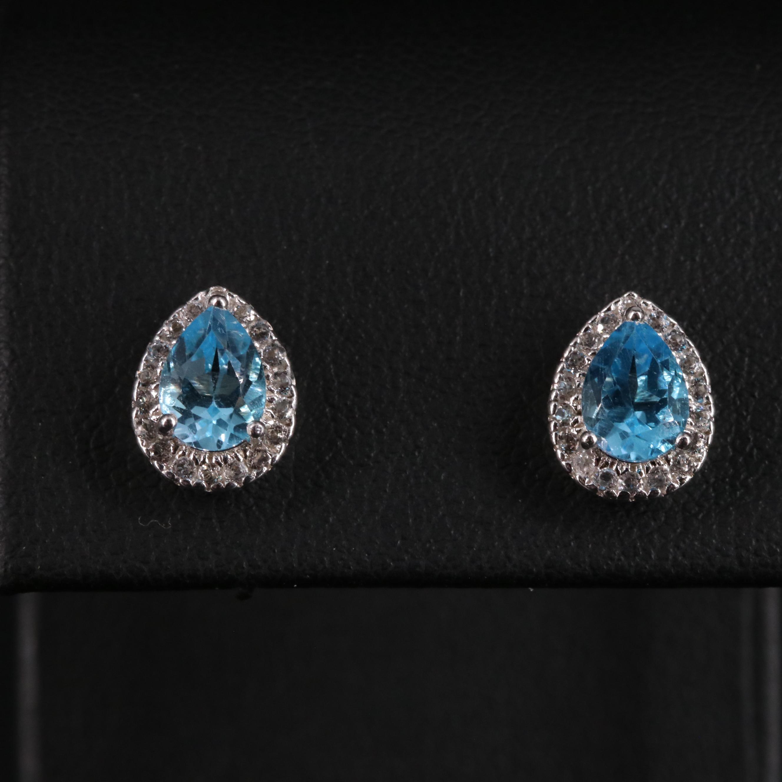 Sterling Silver Topaz Halo Earrings