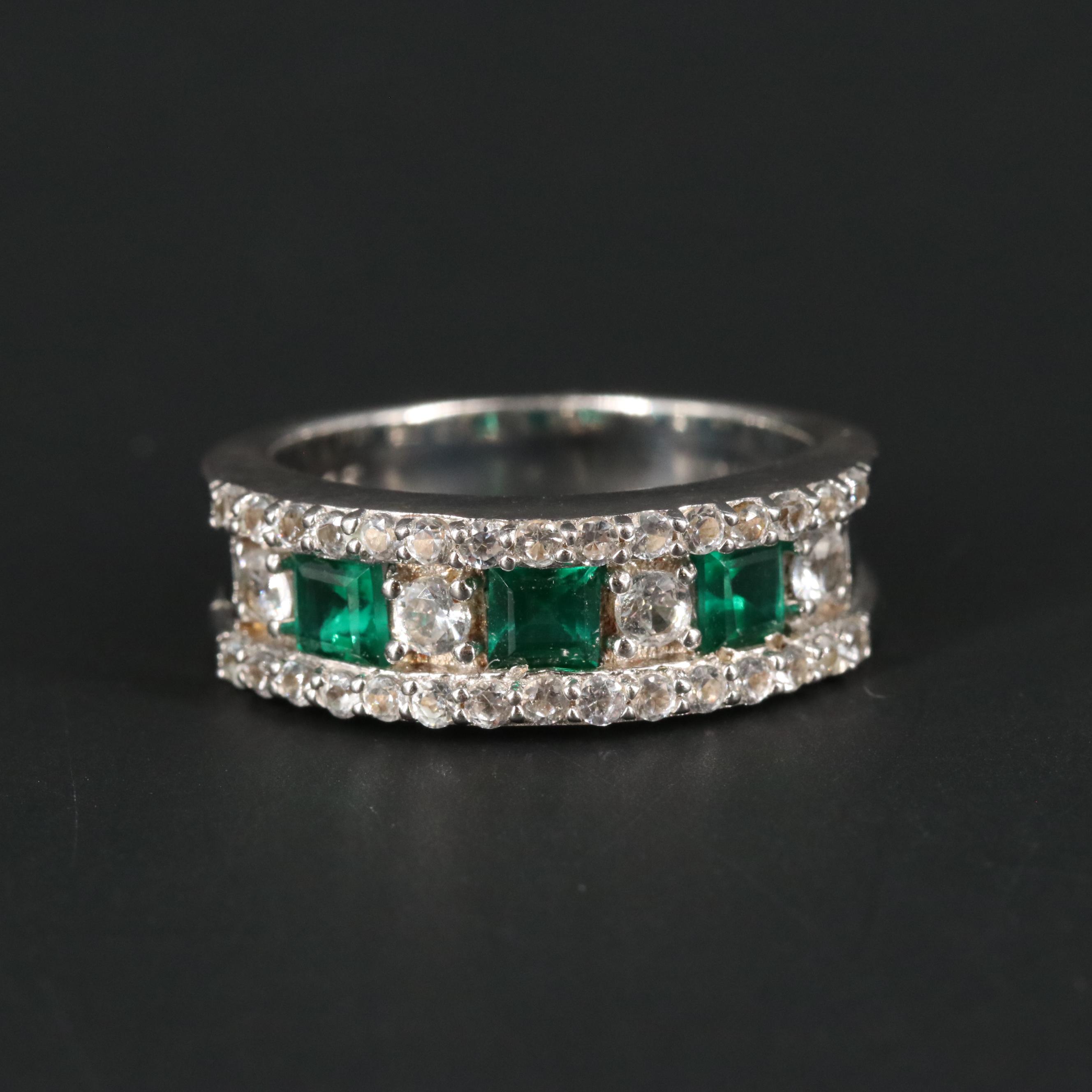 Sterling Silver Emerald and Sapphire Ring