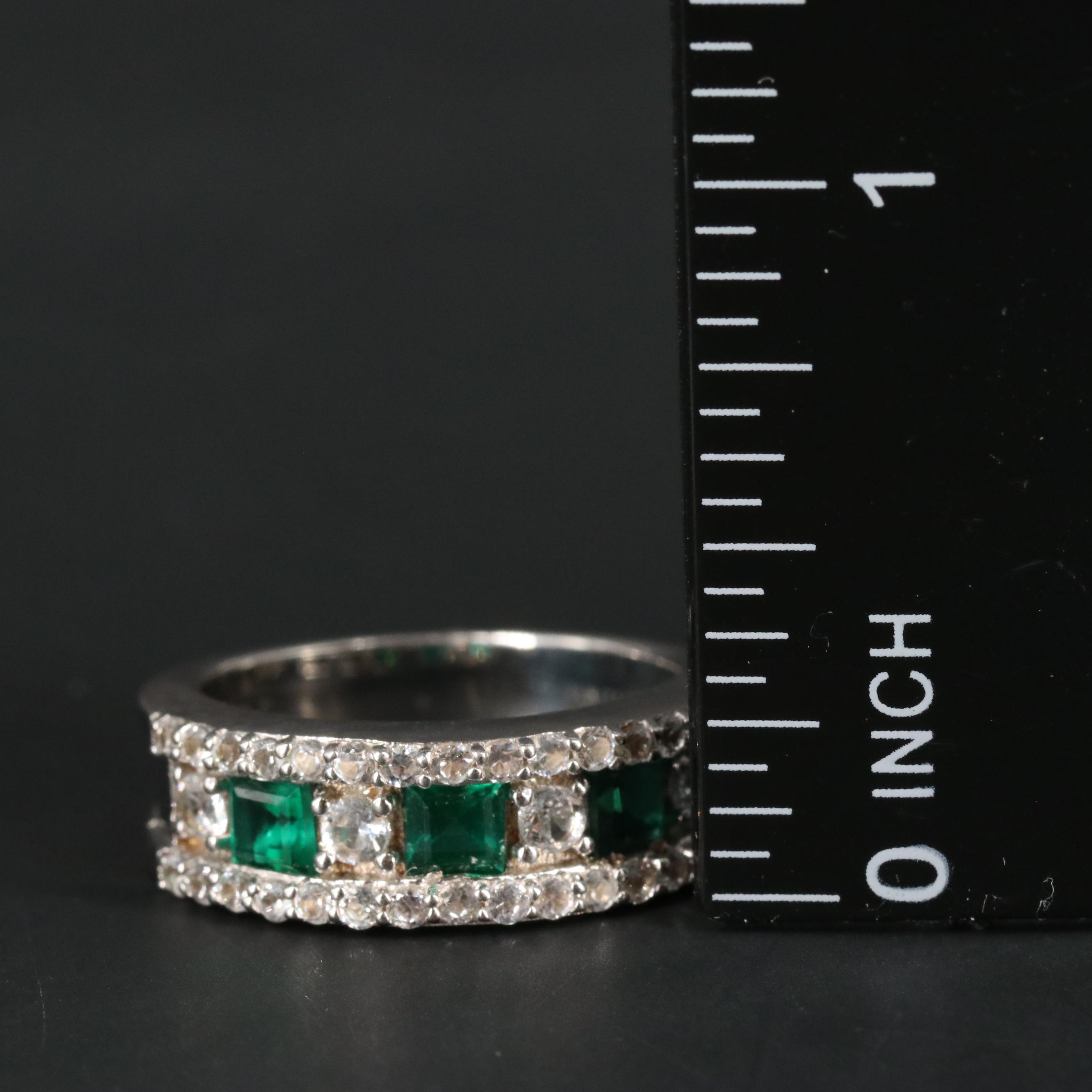 Sterling Silver Emerald and Sapphire Ring