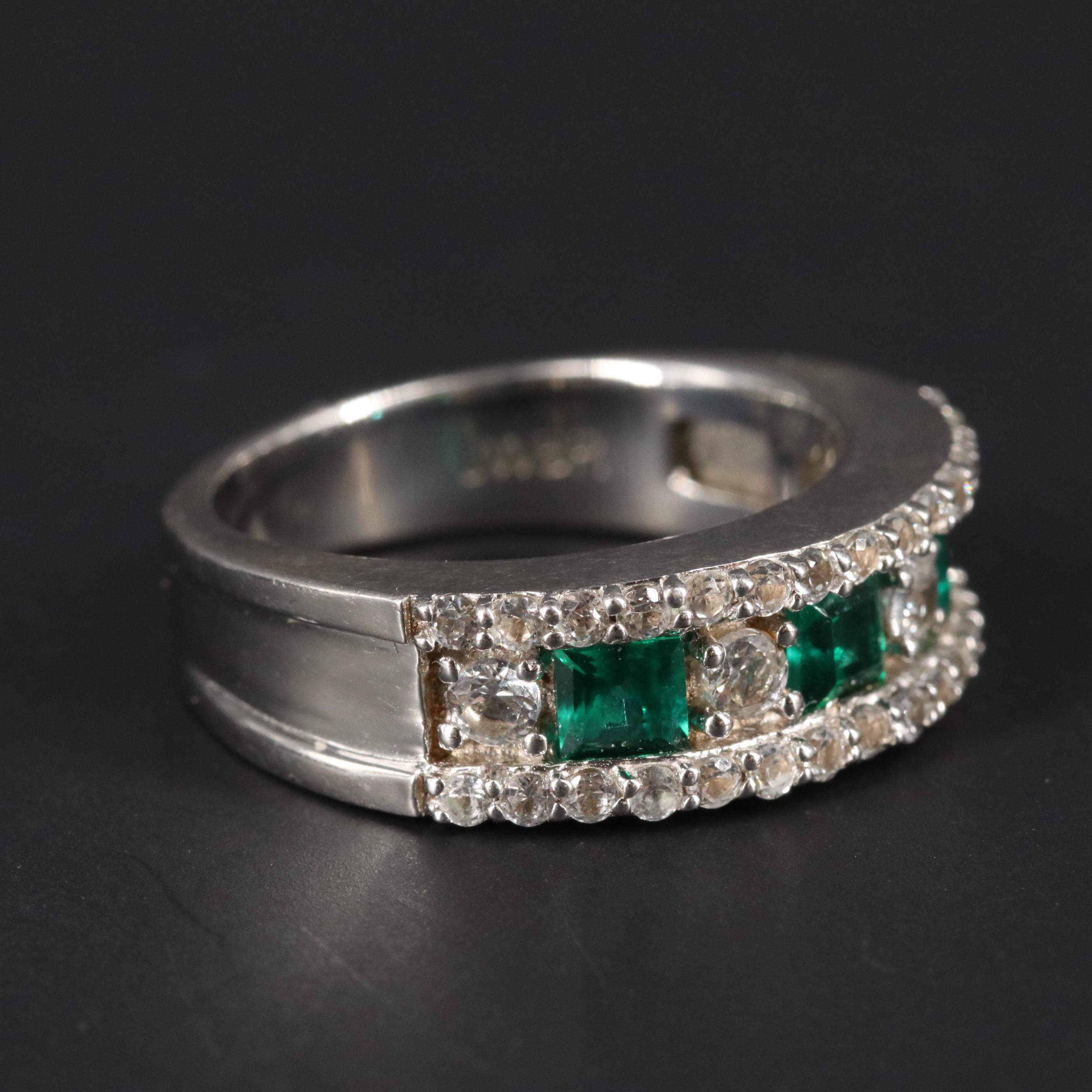 Sterling Silver Emerald and Sapphire Ring