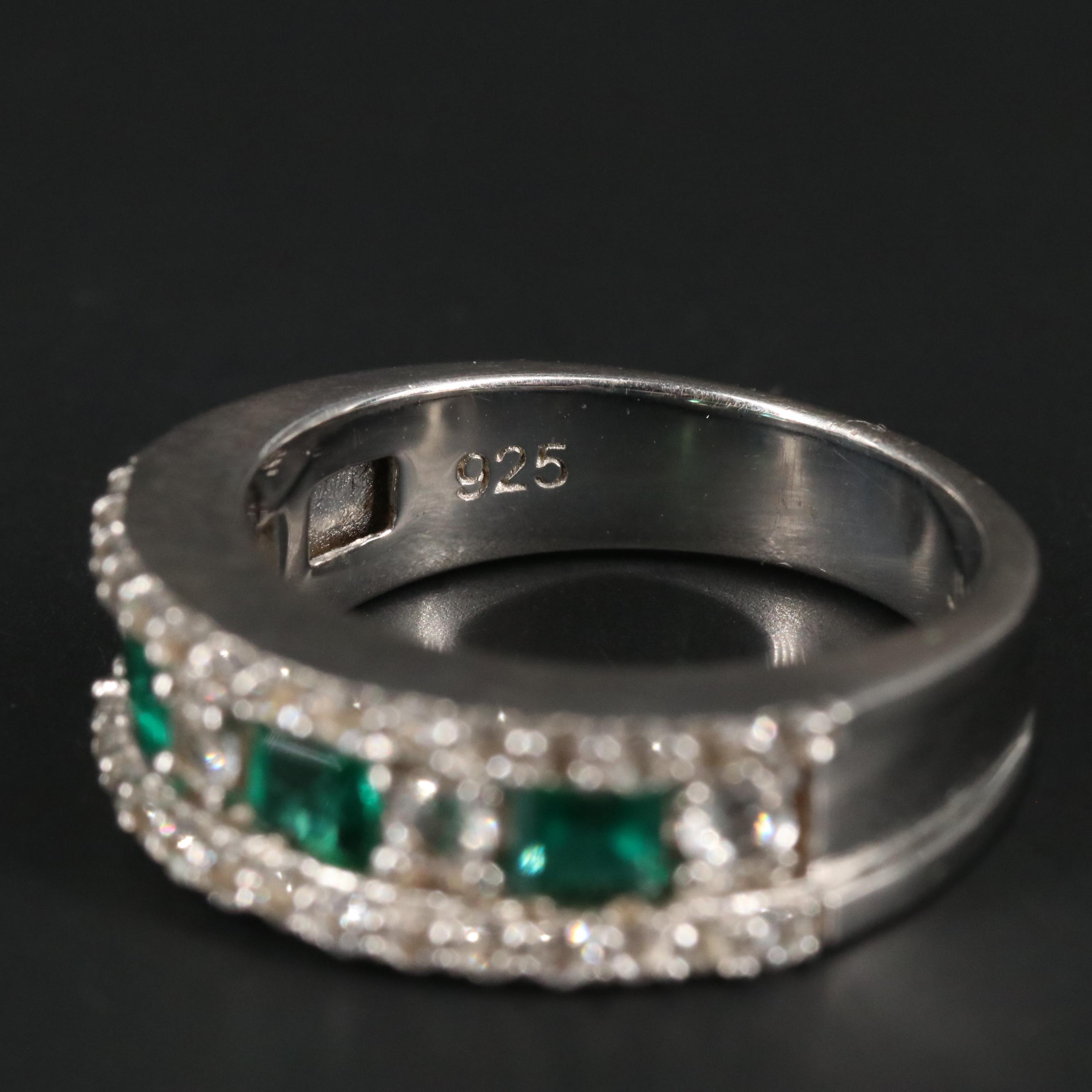 Sterling Silver Emerald and Sapphire Ring