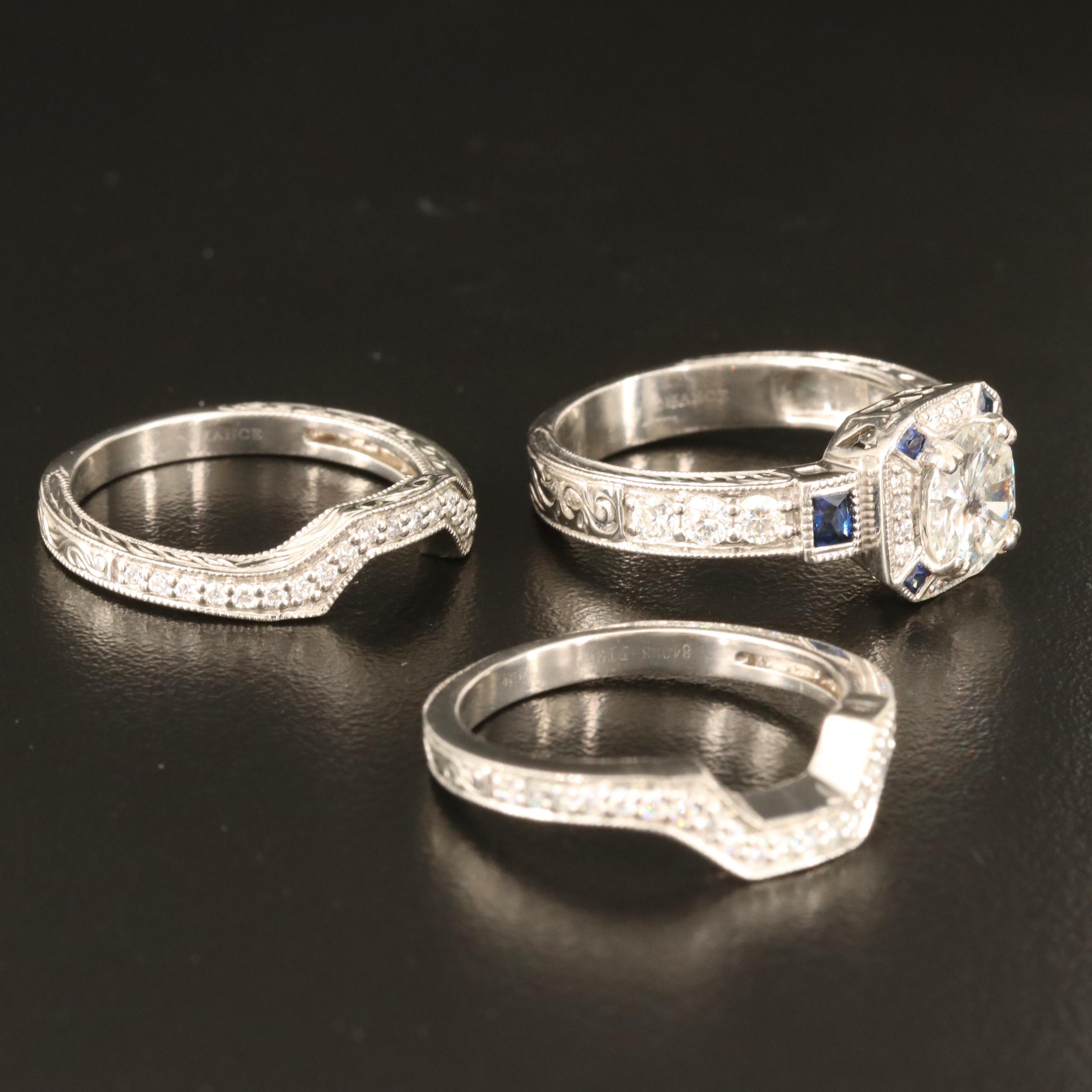 Platinum 2.71 CTW Diamond and Sapphire Ring Set with Online Digital GIA Report