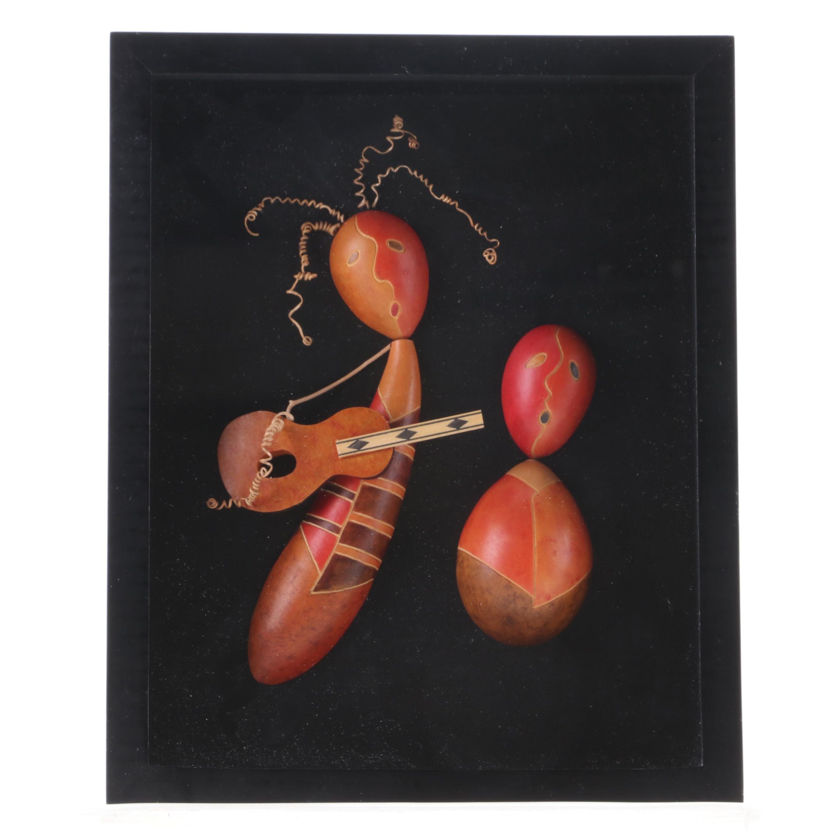 Debra Toth Carved Gourd Sculpture "Spirited Dancers" with Display Case