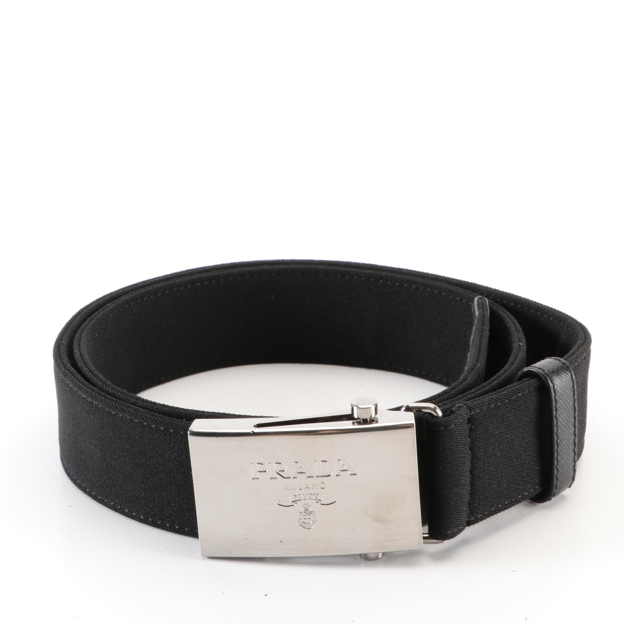 Prada Waist Belt in Black Gabardine with Saffiano Leather Trim