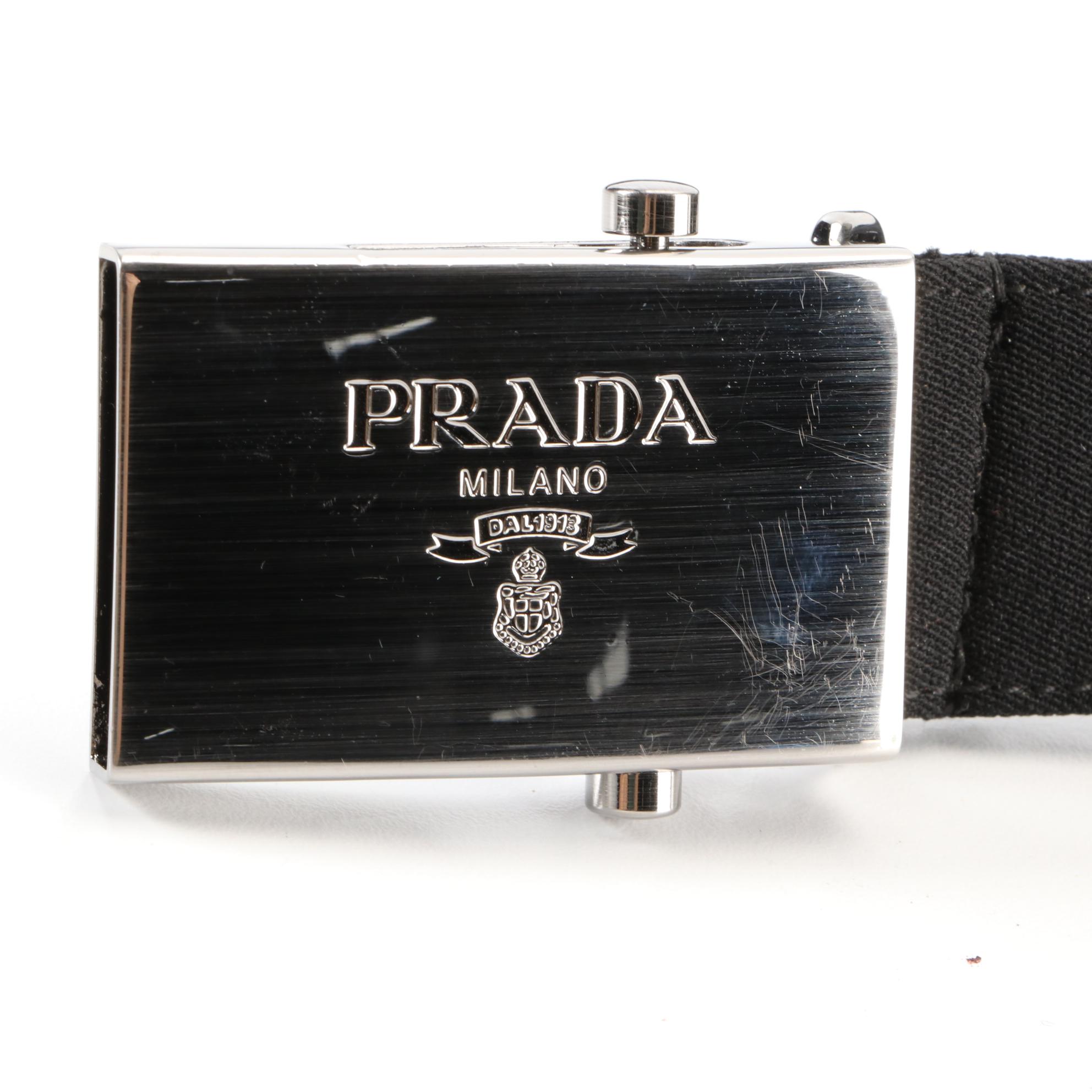 Prada Waist Belt in Black Gabardine with Saffiano Leather Trim
