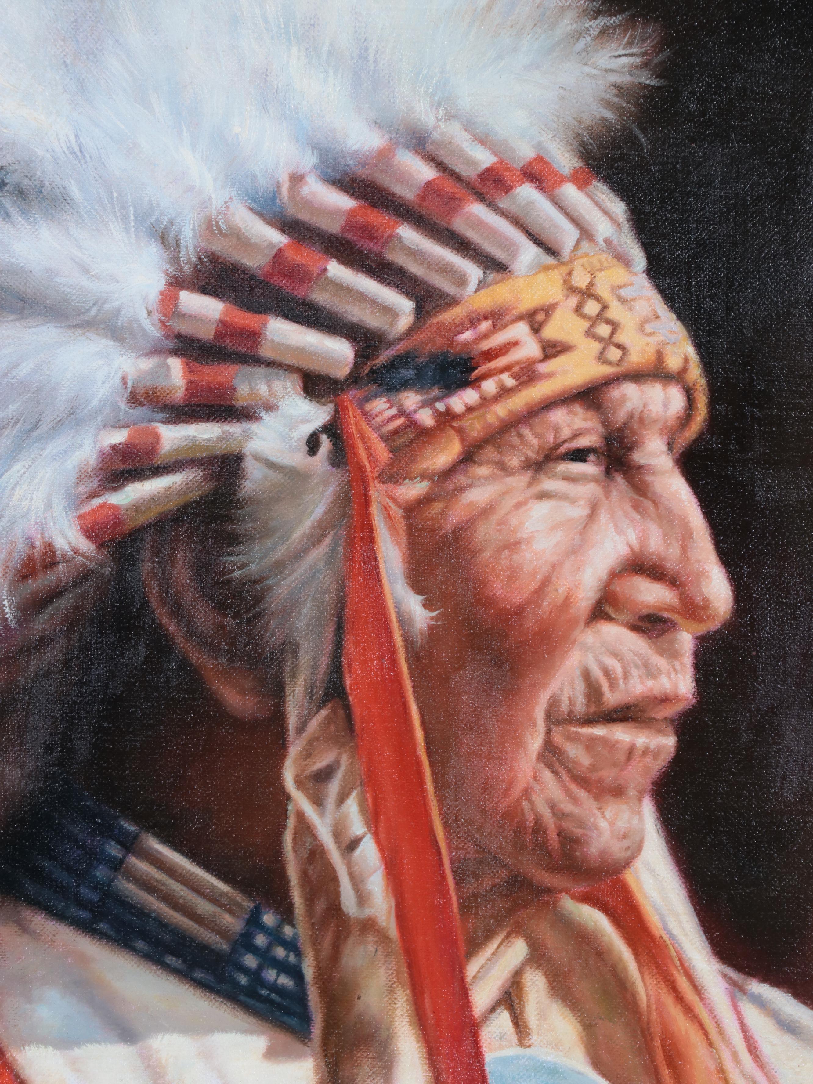 Thomas Native American Portrait Oil Painting, 21st Century