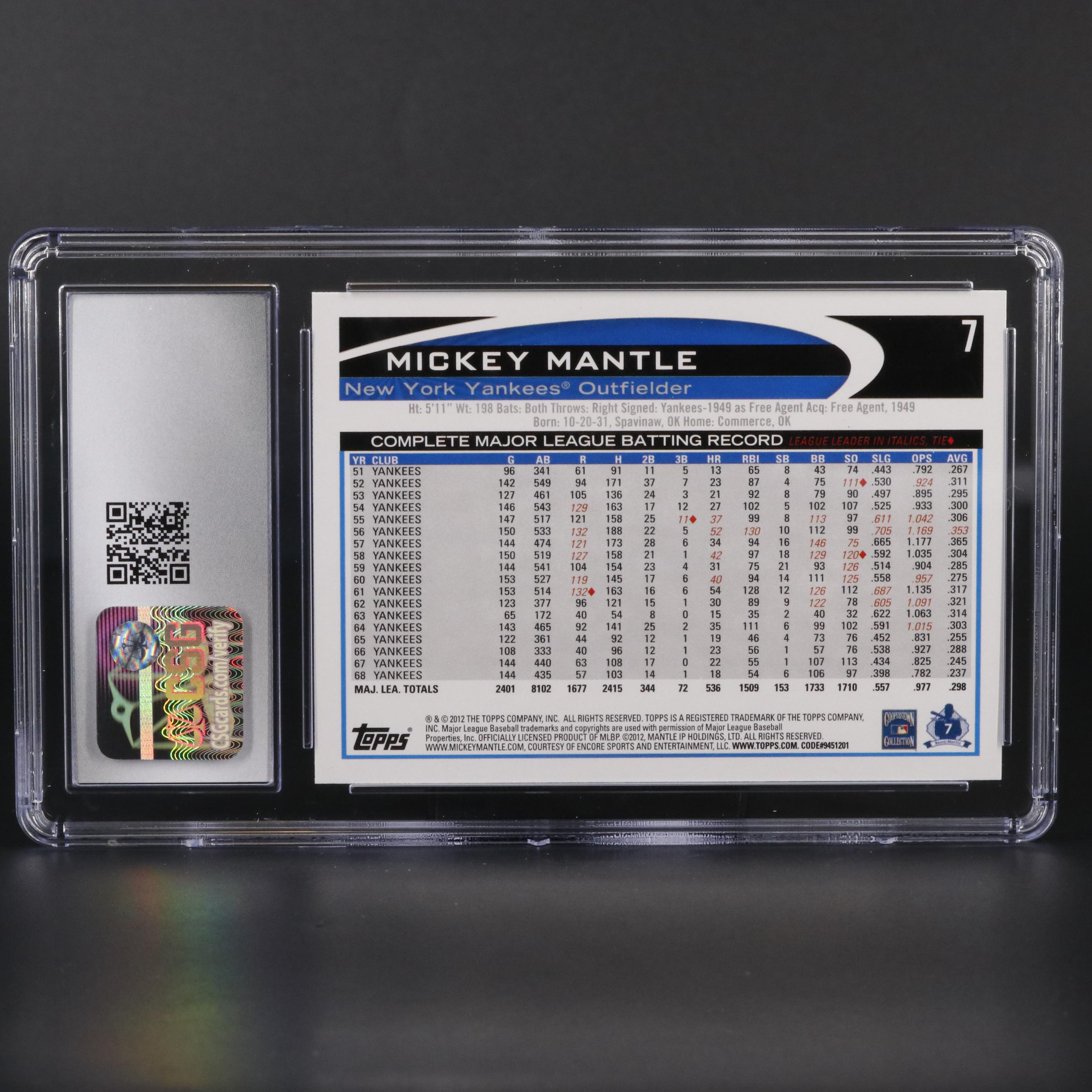 2012 Topps Opening Day Mickey Mantle #7 Graded CSG Mint 9.5 Baseball Card