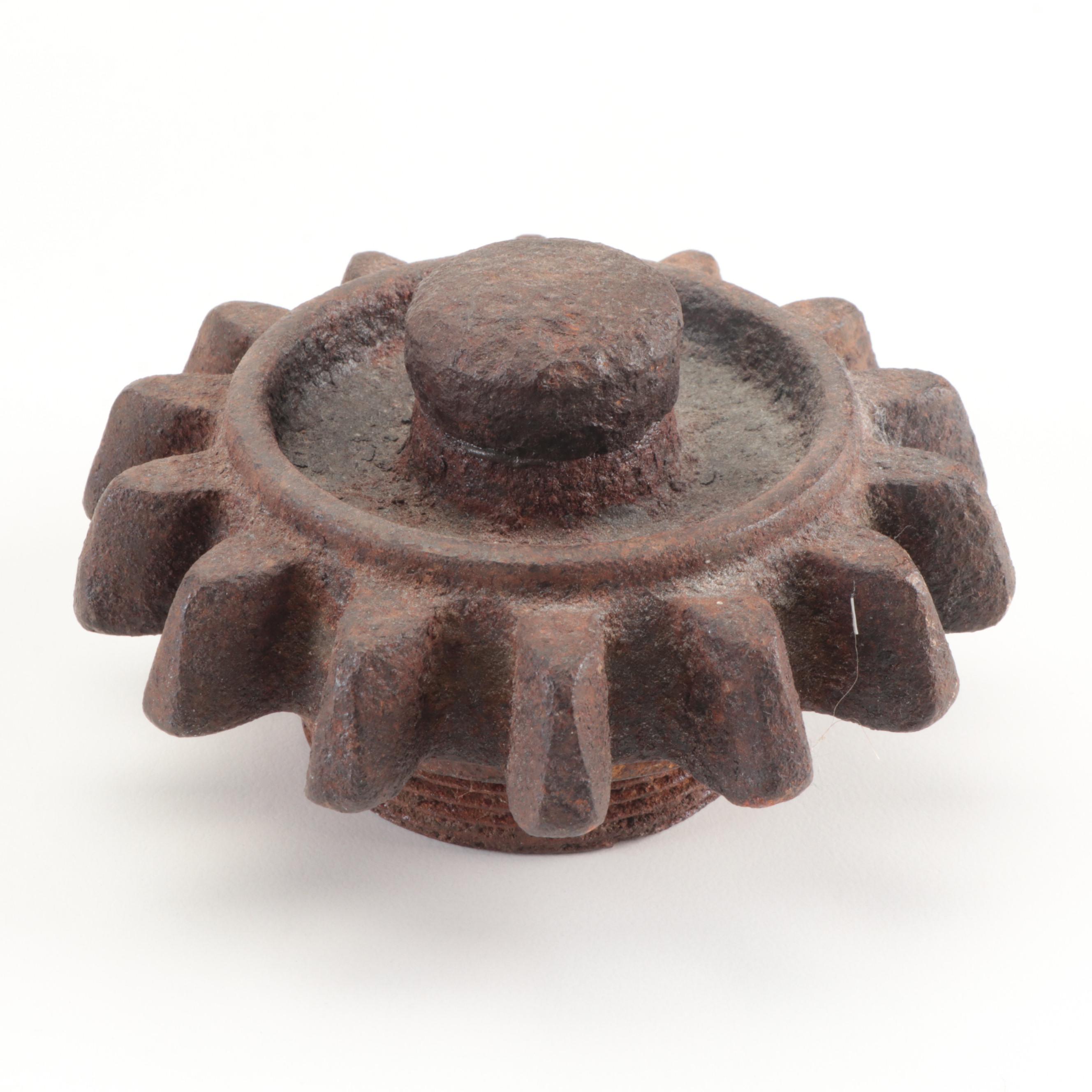 Artisan Made Iron Mounted Textured Art Pottery Lidded Vase