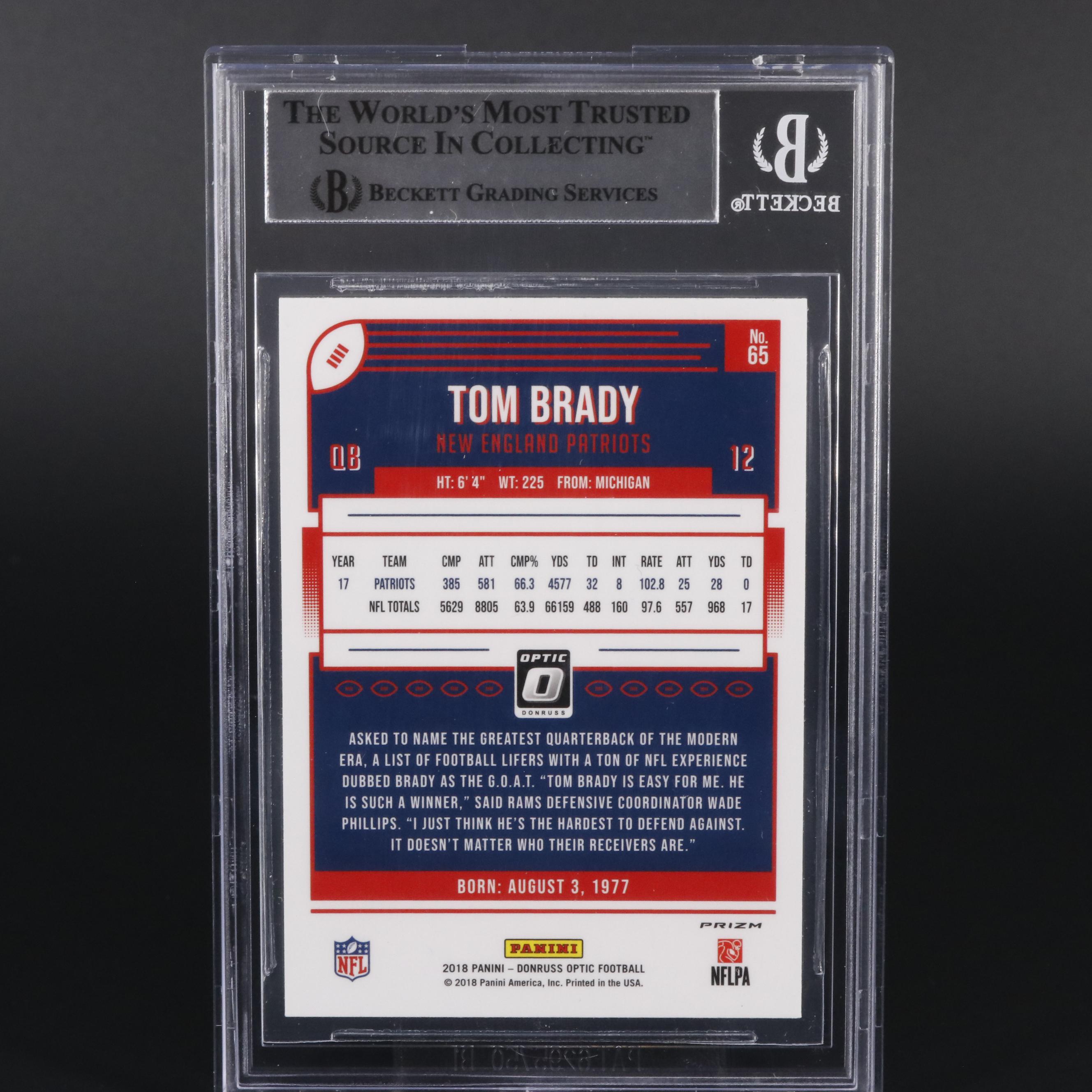 2018 Donruss Optic Holo Tom Brady #65 Graded BGS Mint 9 Football Card