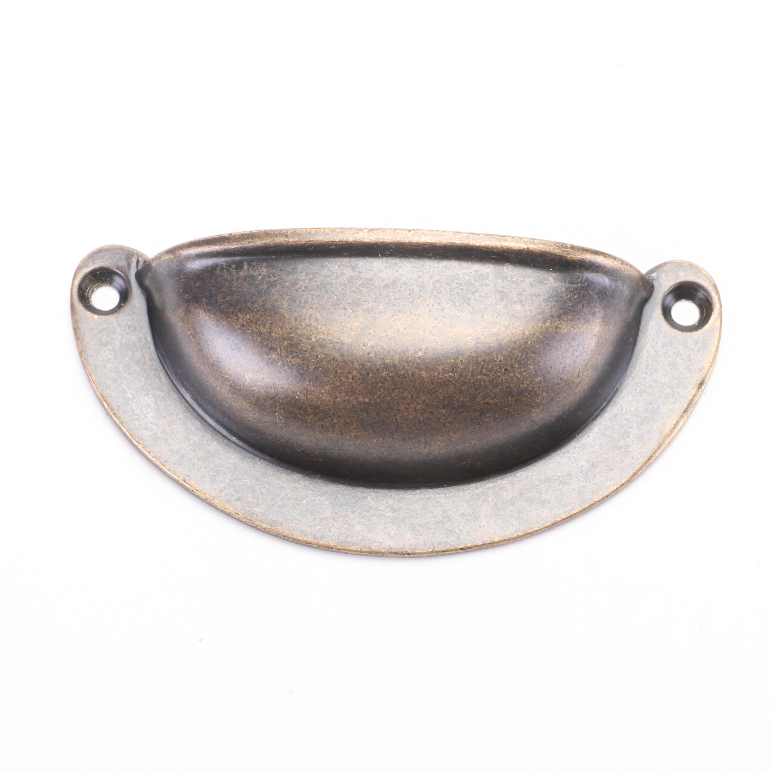 Mottled Brass Cup Cabinet Pulls with Satin Brass Round Knob