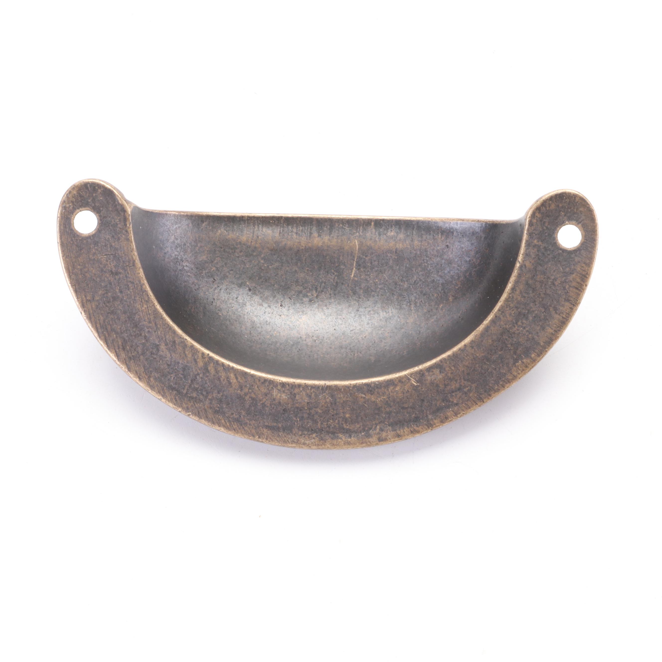 Mottled Brass Cup Cabinet Pulls with Satin Brass Round Knob