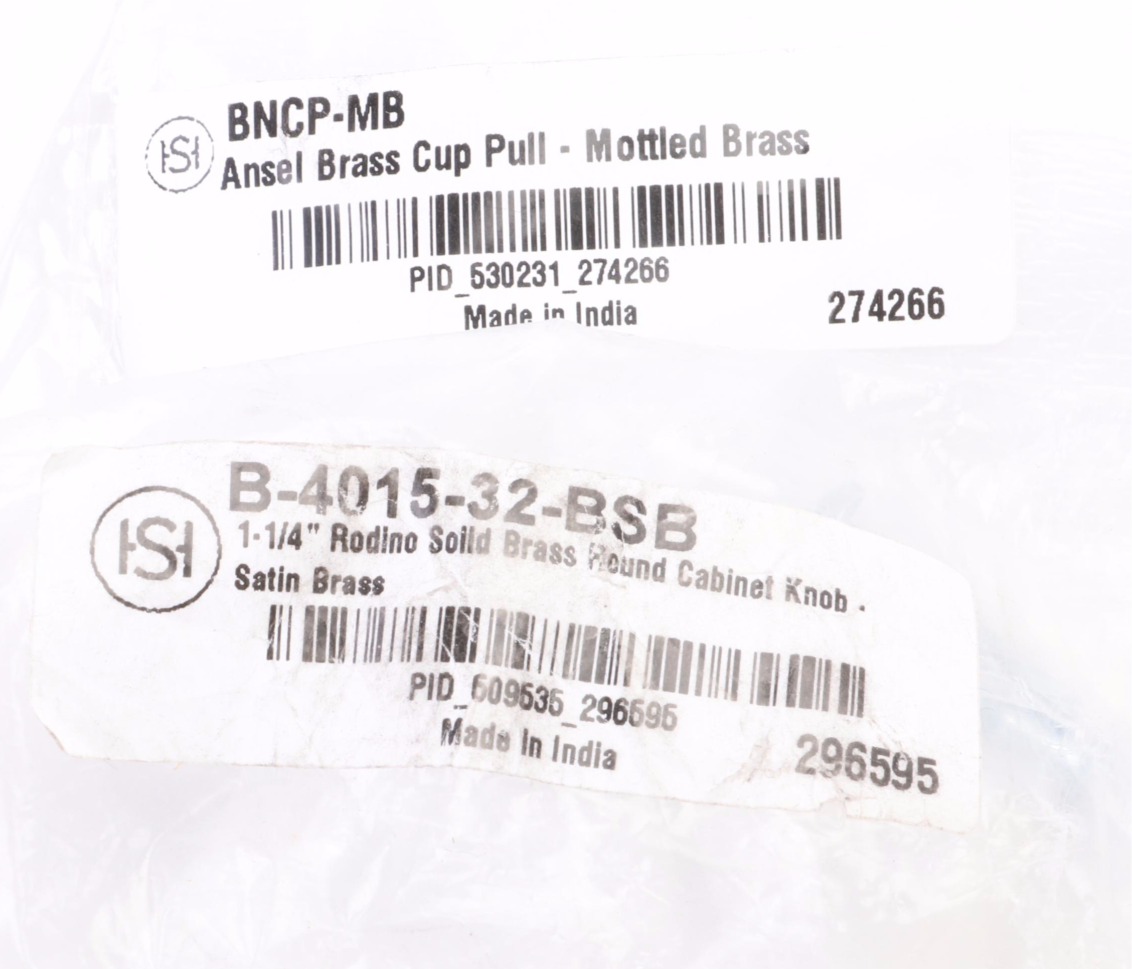 Mottled Brass Cup Cabinet Pulls with Satin Brass Round Knob