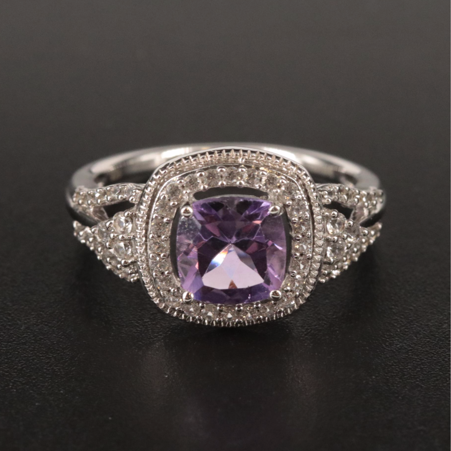 Sterling Amethyst and Sapphire Halo Ring