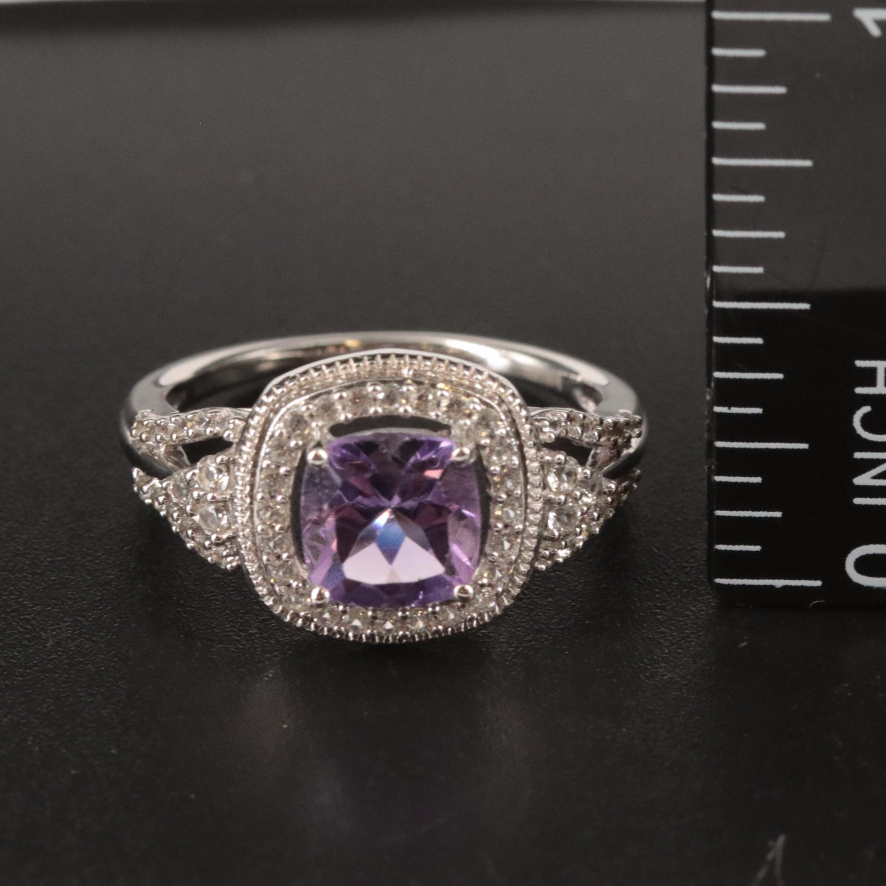 Sterling Amethyst and Sapphire Halo Ring