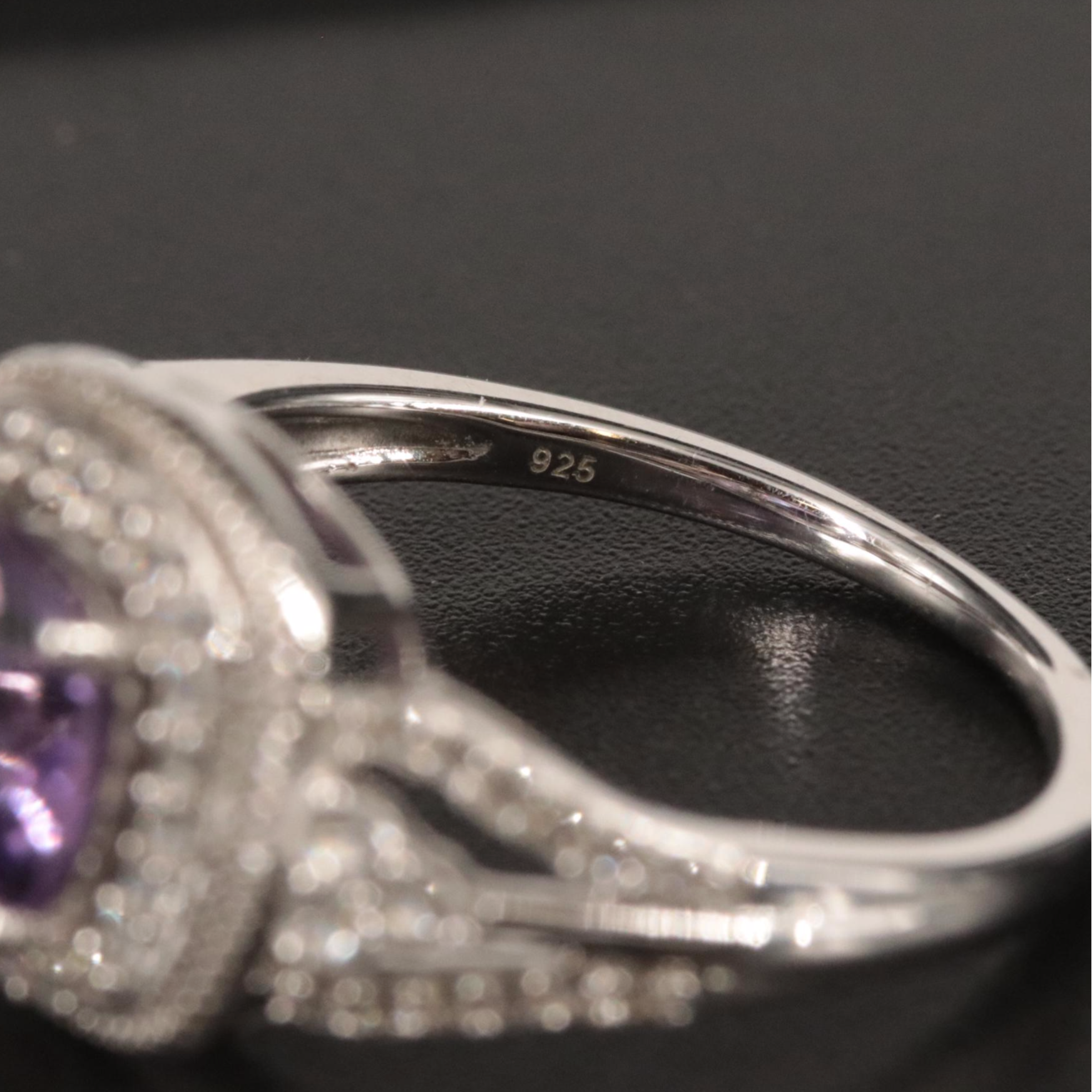 Sterling Amethyst and Sapphire Halo Ring