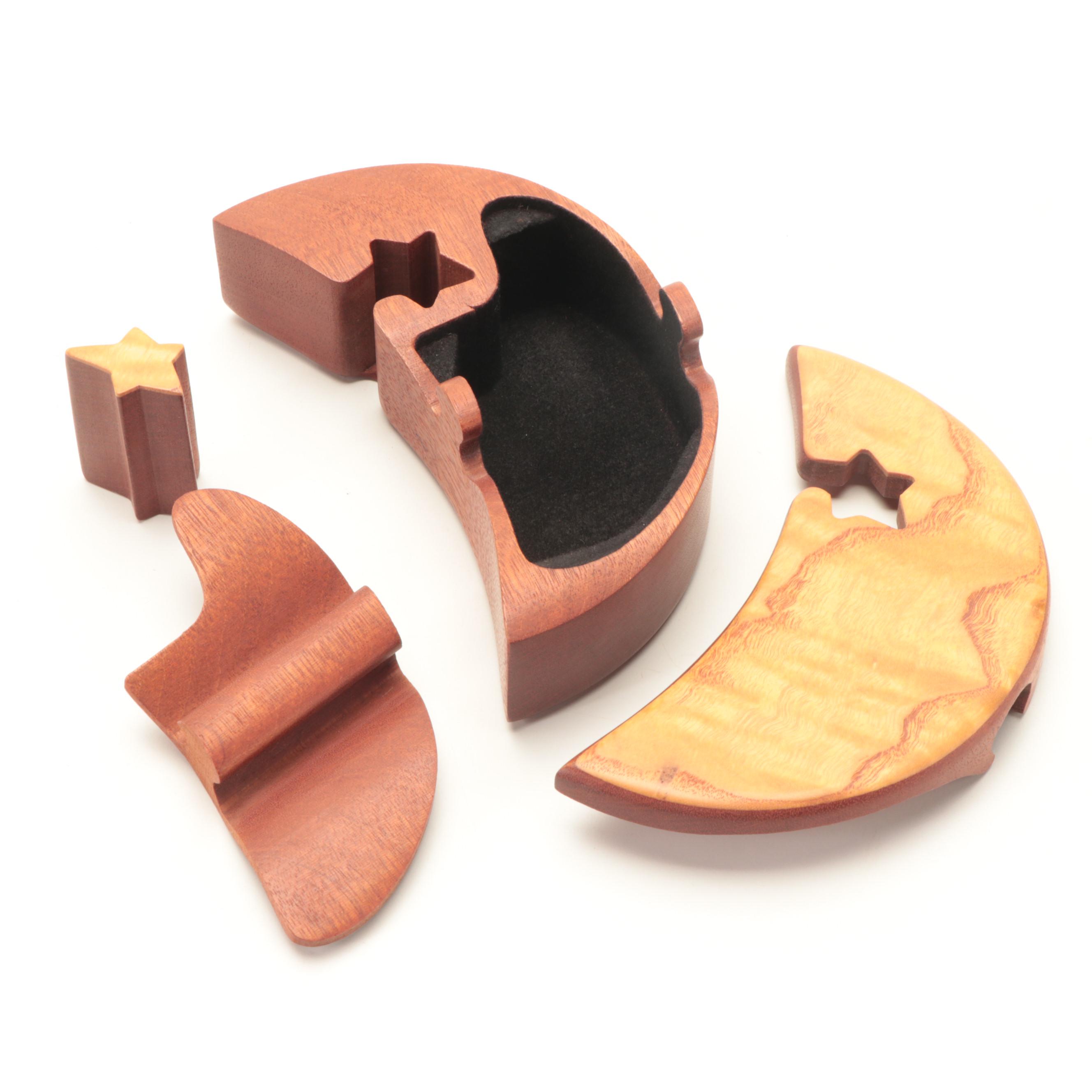 Paul Yacoe Mahogany Puzzle Box with Eldreth Pottery and Other Boxes