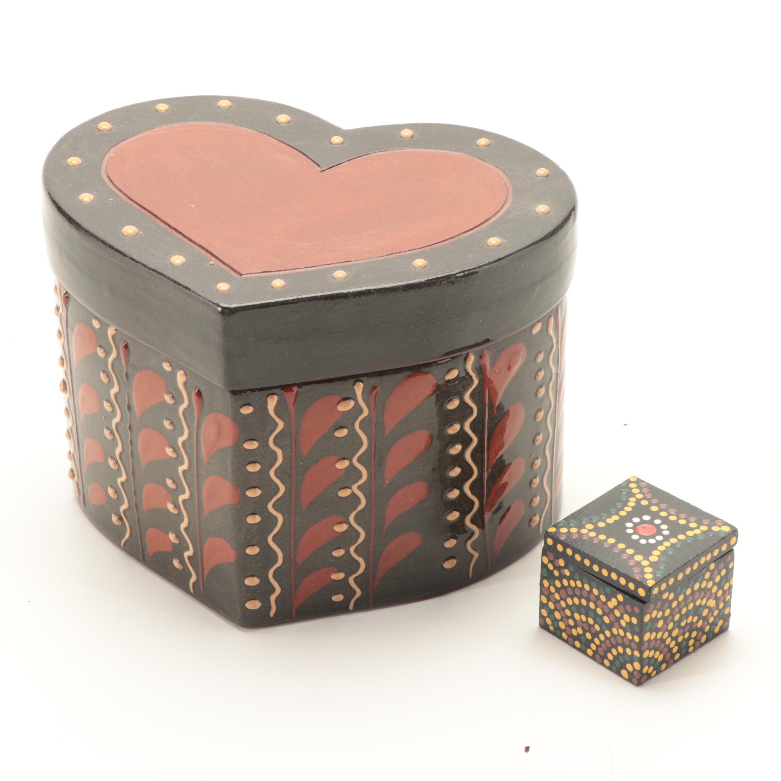 Paul Yacoe Mahogany Puzzle Box with Eldreth Pottery and Other Boxes