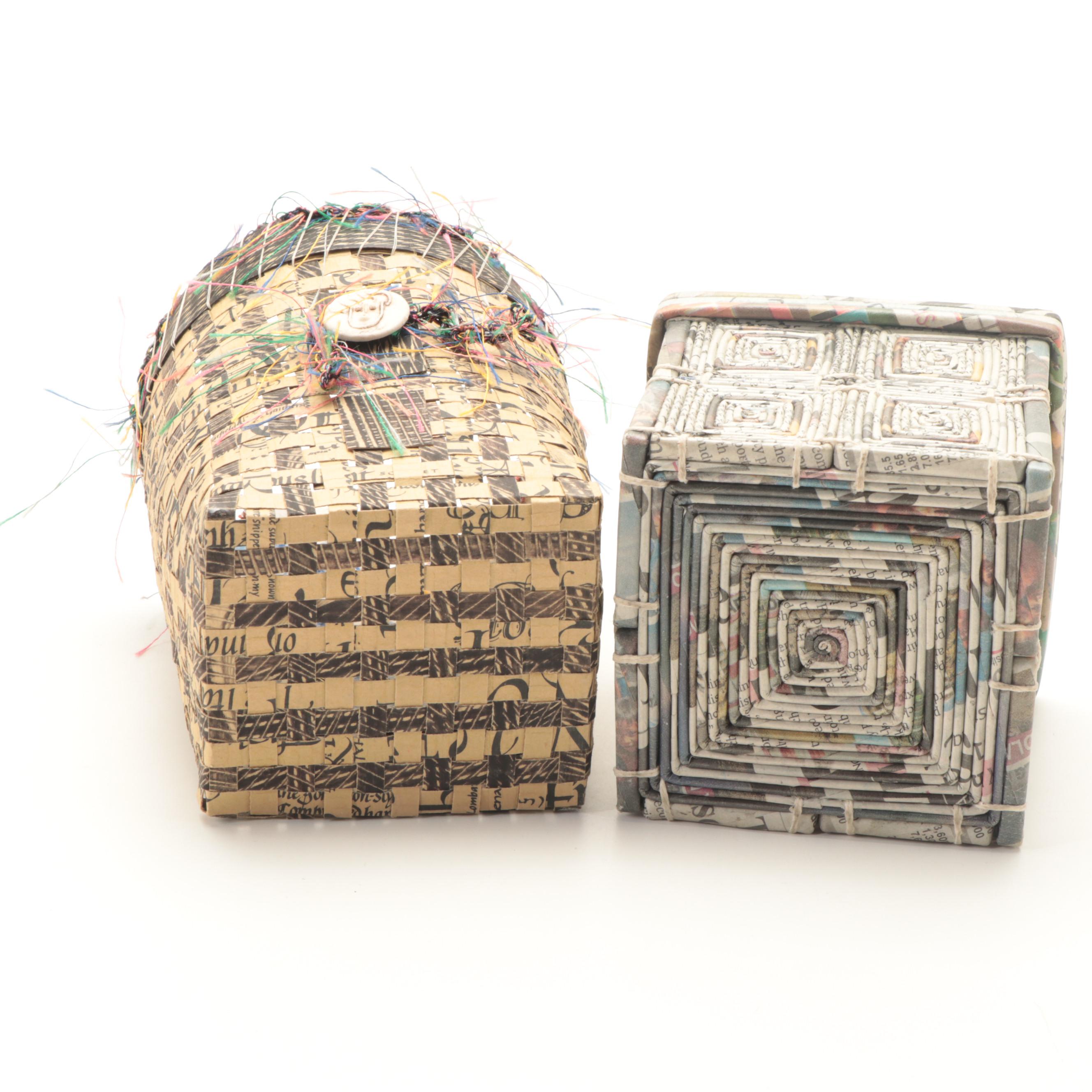 Paul Yacoe Mahogany Puzzle Box with Eldreth Pottery and Other Boxes