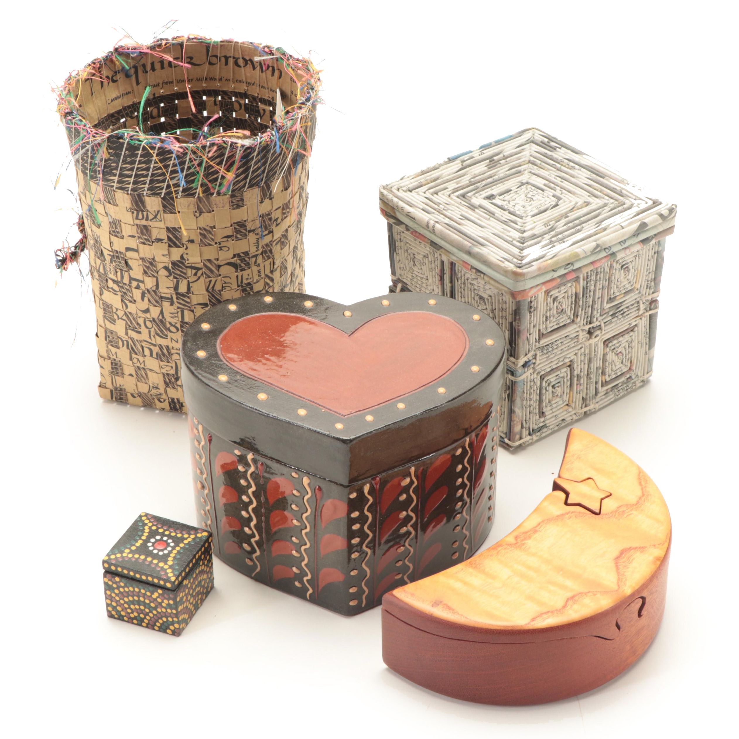 Paul Yacoe Mahogany Puzzle Box with Eldreth Pottery and Other Boxes