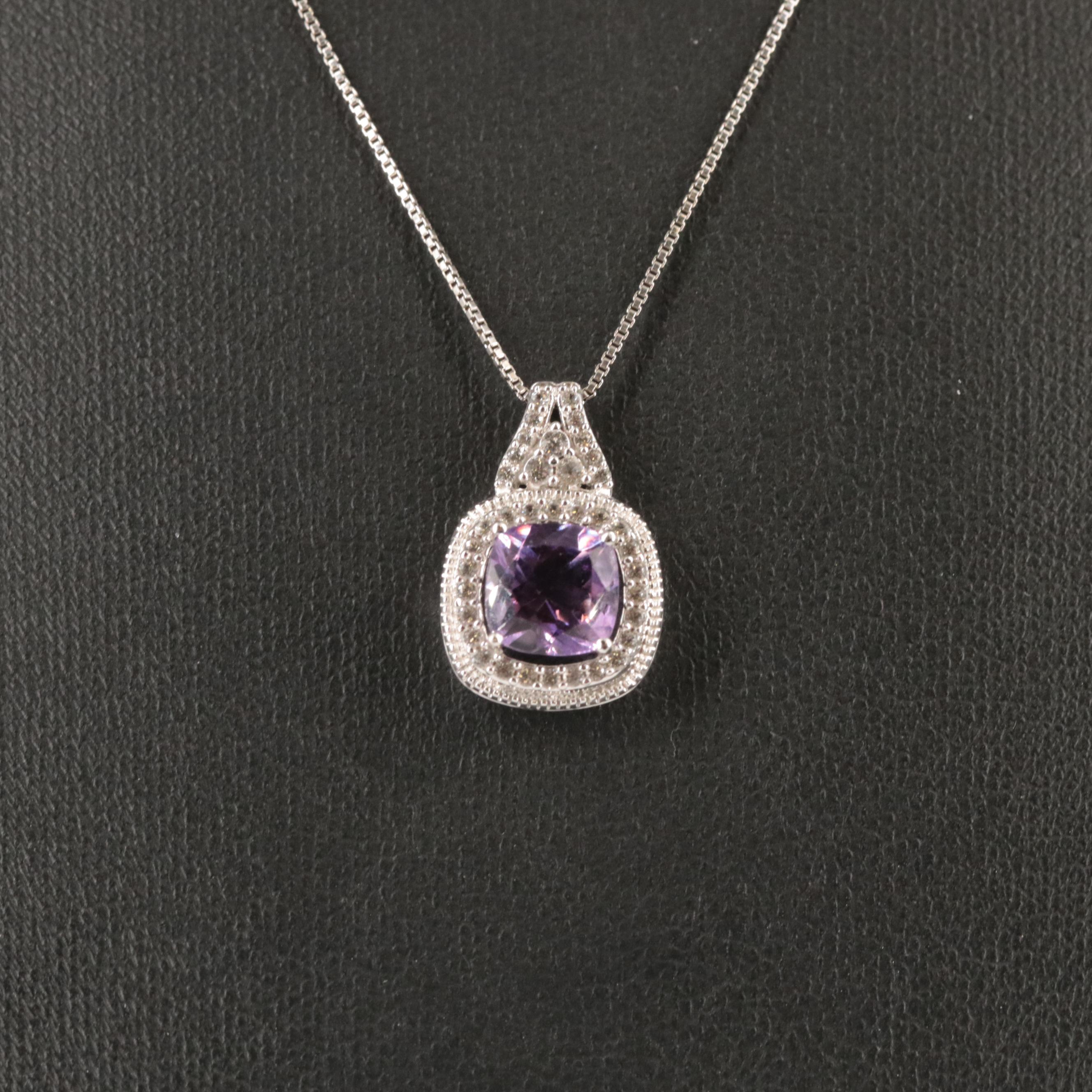 Sterling Amethyst and Sapphire Halo Pendant Necklace
