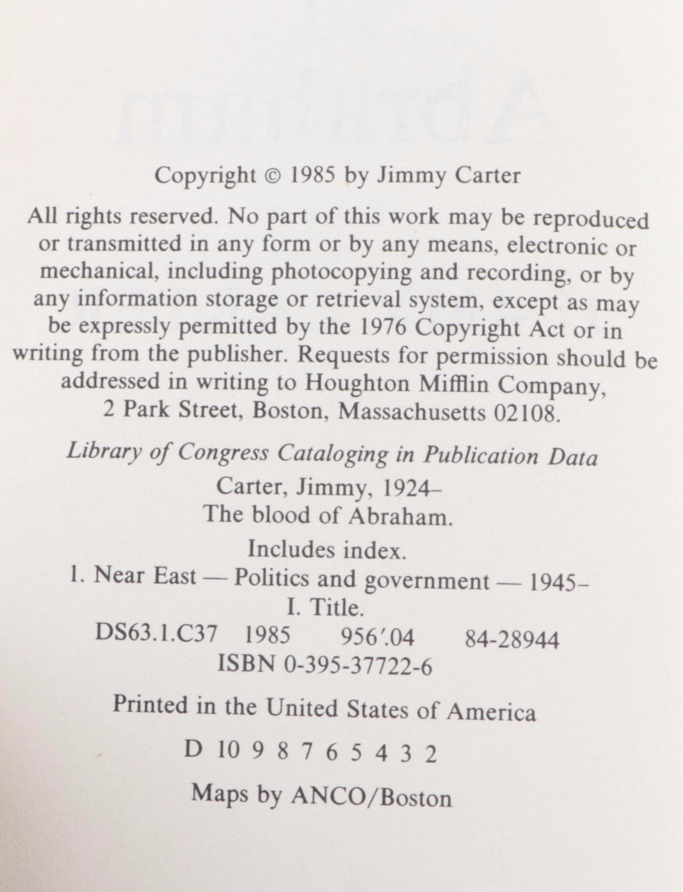 Signed "The Blood of Abraham" with Jimmy Carter and Other Political Memorabilia