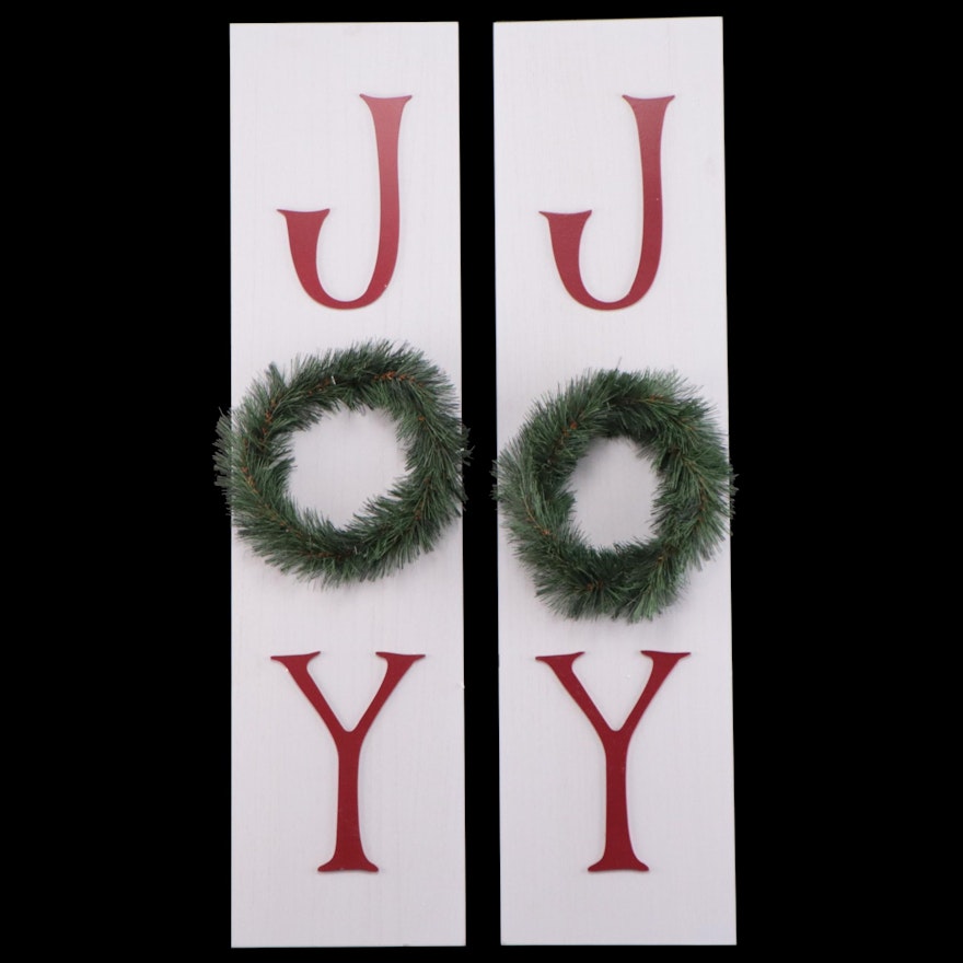 Pair of Threshold "Joy" Leaner Sign with Wreath