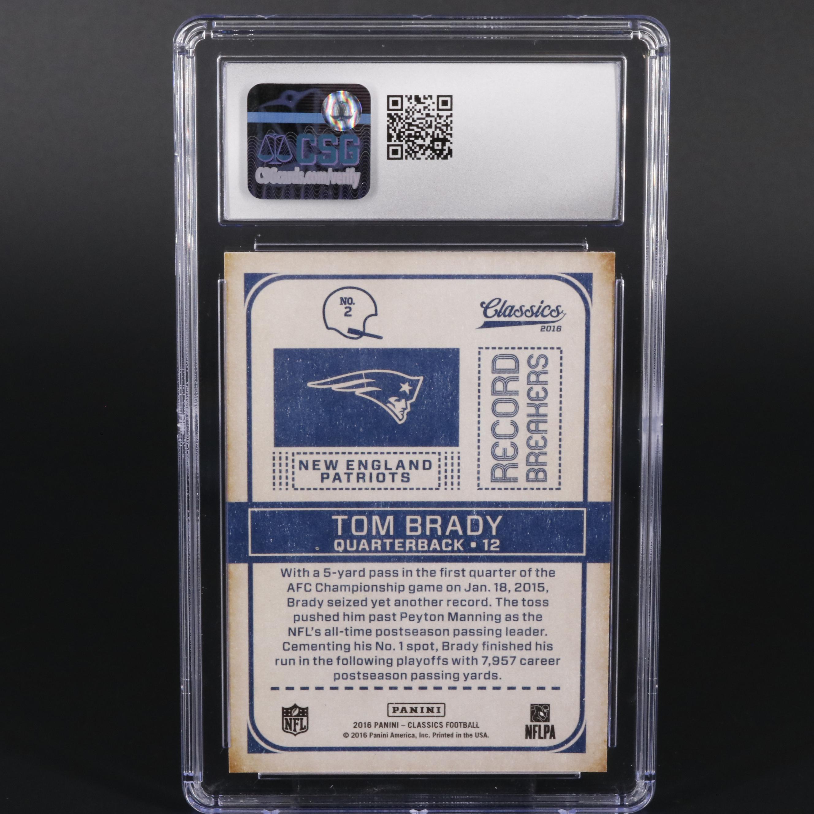 2016 Record Breakers Panini Classics Tom Brady #2 CSG Mint 9 Football Card