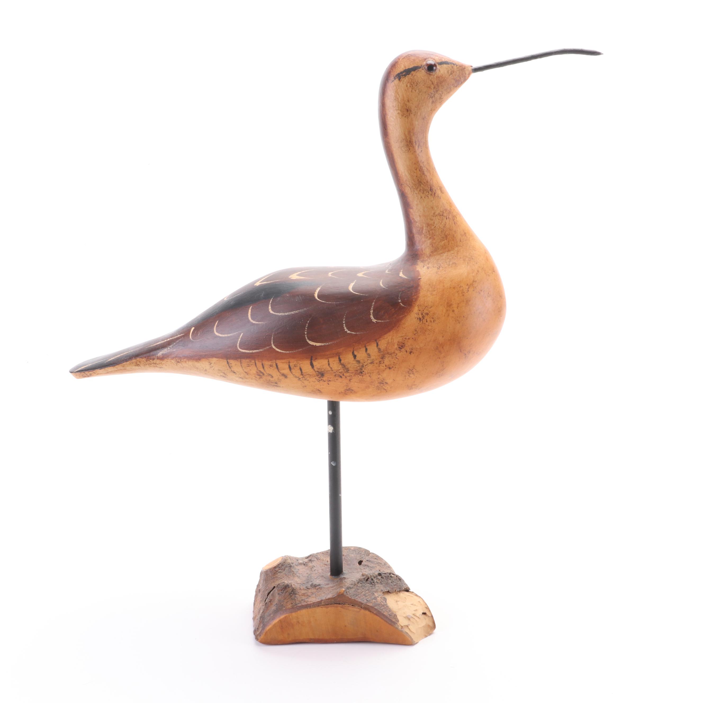 Jim and Pat Slack Signed Hand-Painted Carved Wood Long Billed Curlew Decoy