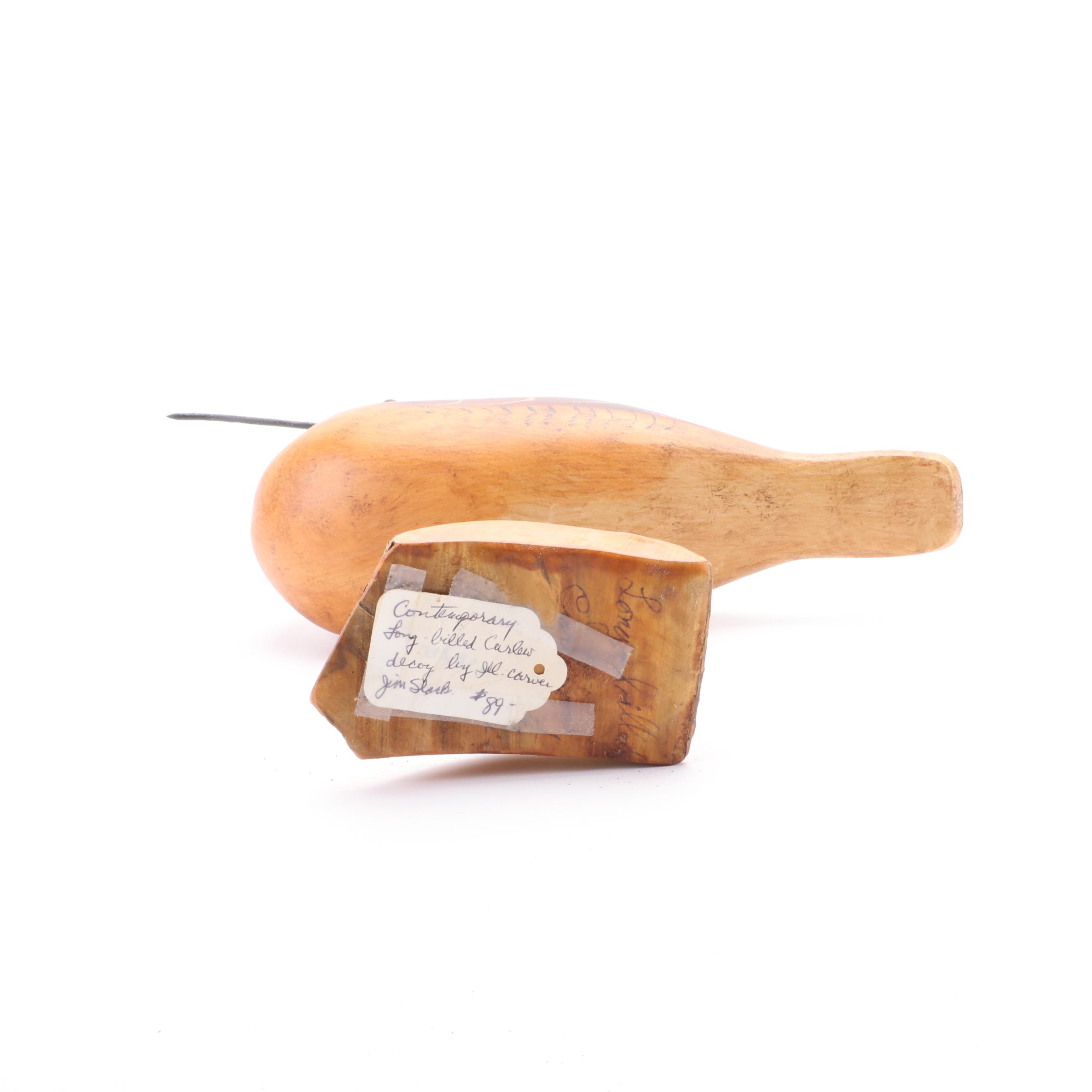 Jim and Pat Slack Signed Hand-Painted Carved Wood Long Billed Curlew Decoy