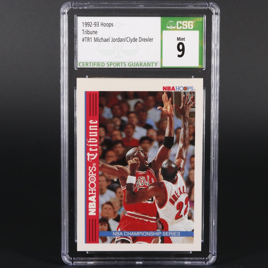 1992 NBA Hoops Tribune Michael Jordan/Clyde Drexler #TR1 CSG 9 Basketball Card