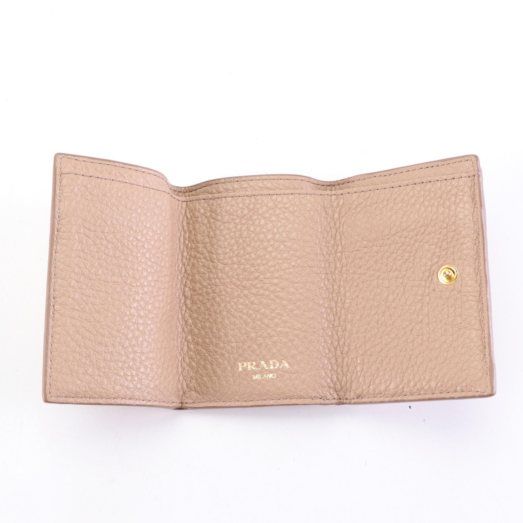 Prada Compact Trifold Wallet in Vitello Daino Leather